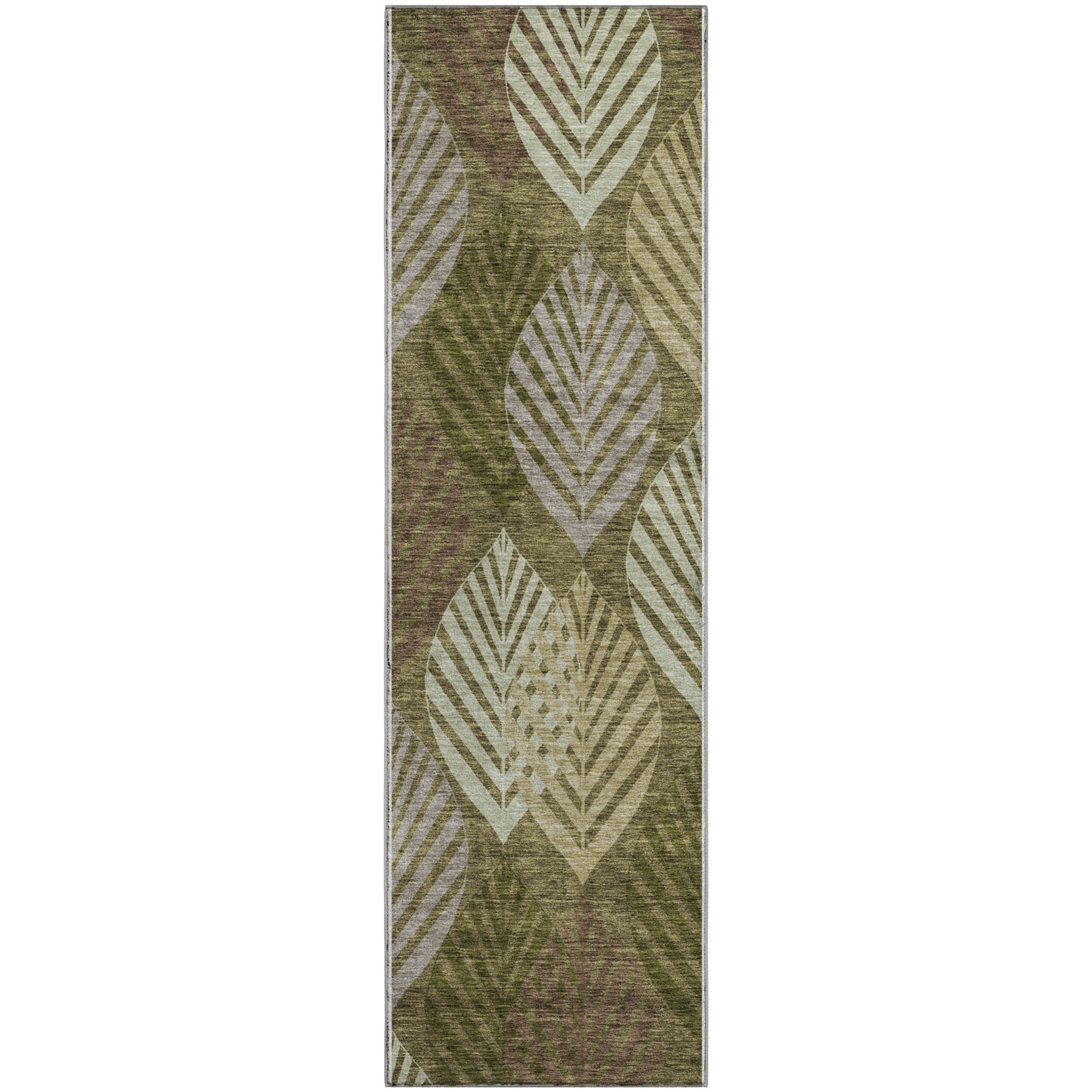 Lucerne Machine Washable Transitional Olive Green Rug 2'3" x 7'6" #shape_Runner