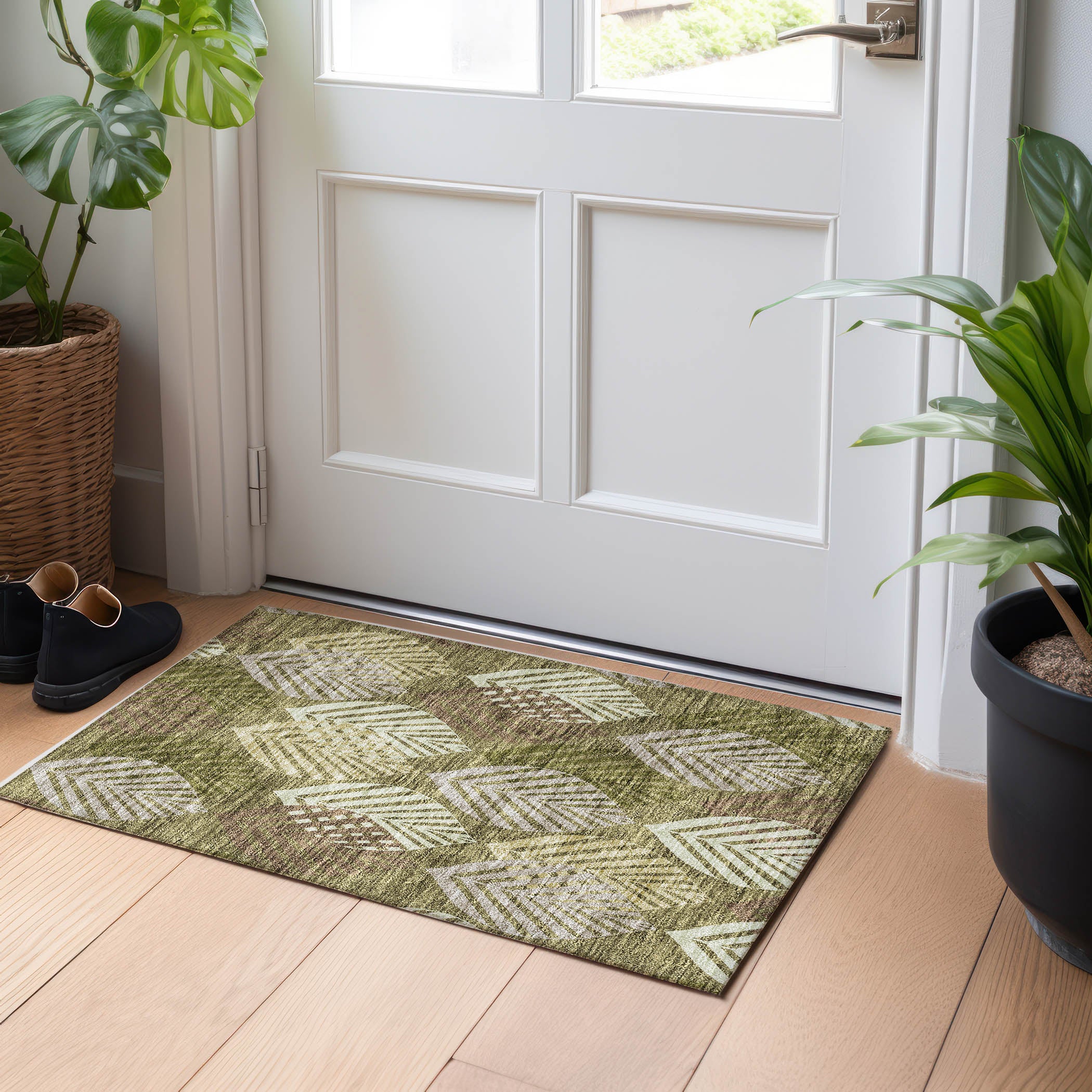 Lucerne Machine Washable Transitional Olive Green Rug 1'8" x 2'6" #shape_Rectangle
