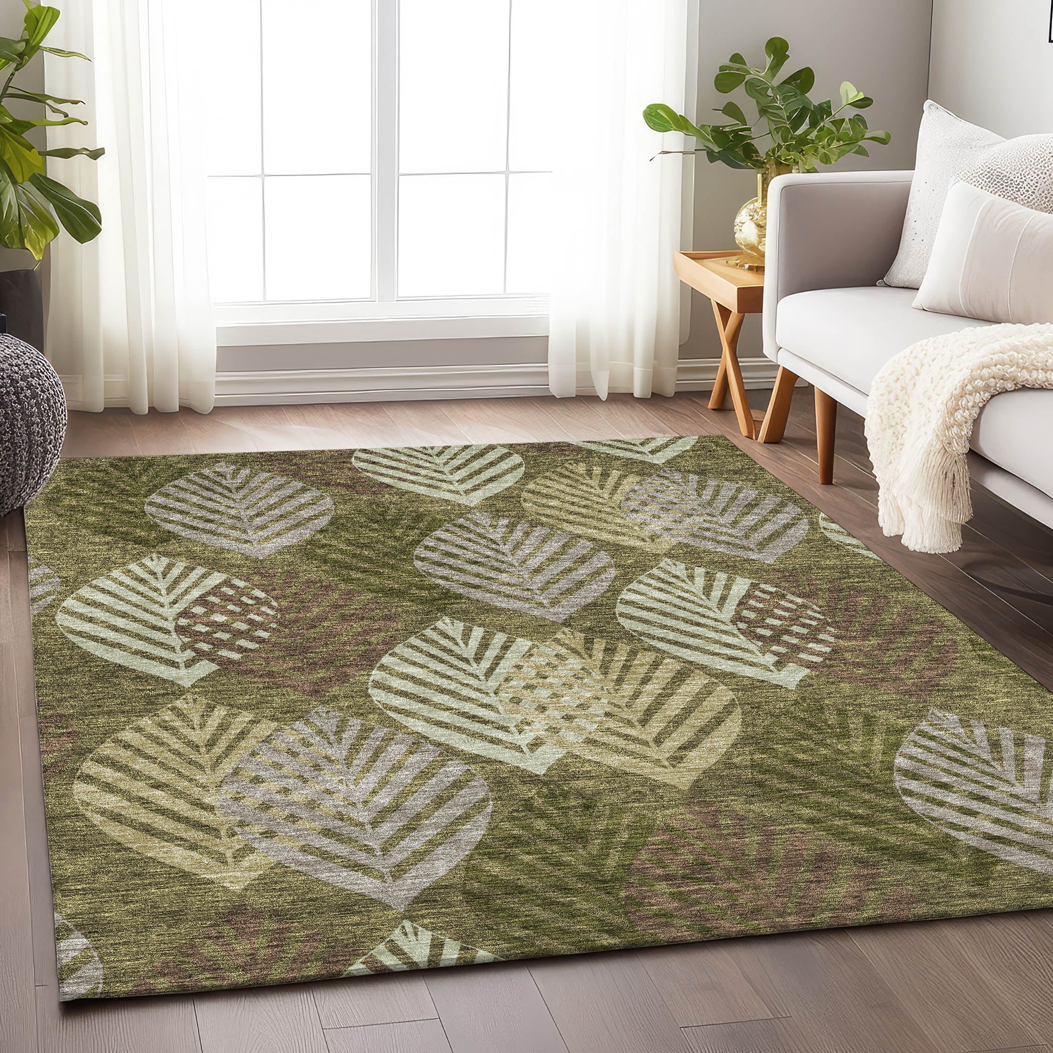 Lucerne Machine Washable Transitional Olive Green Rug 2'6" x 3'10" #shape_Rectangle