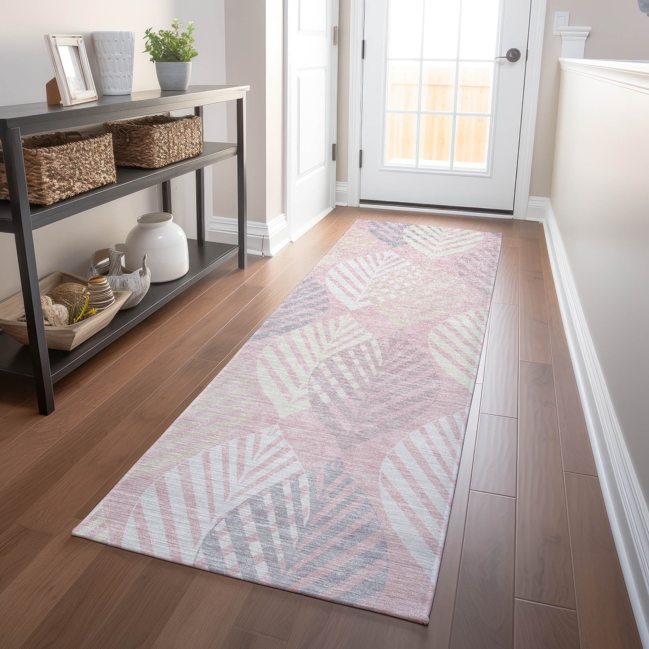 Lucerne Machine Washable Transitional Pink Rug 2'3" x 7'6" #shape_Runner