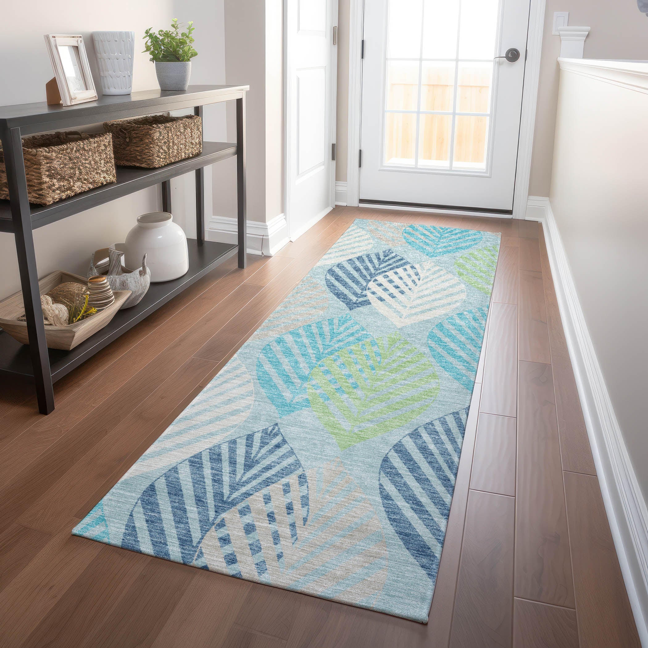 Lucerne Machine Washable Transitional Teal Rug 2'3" x 7'6" #shape_Runner