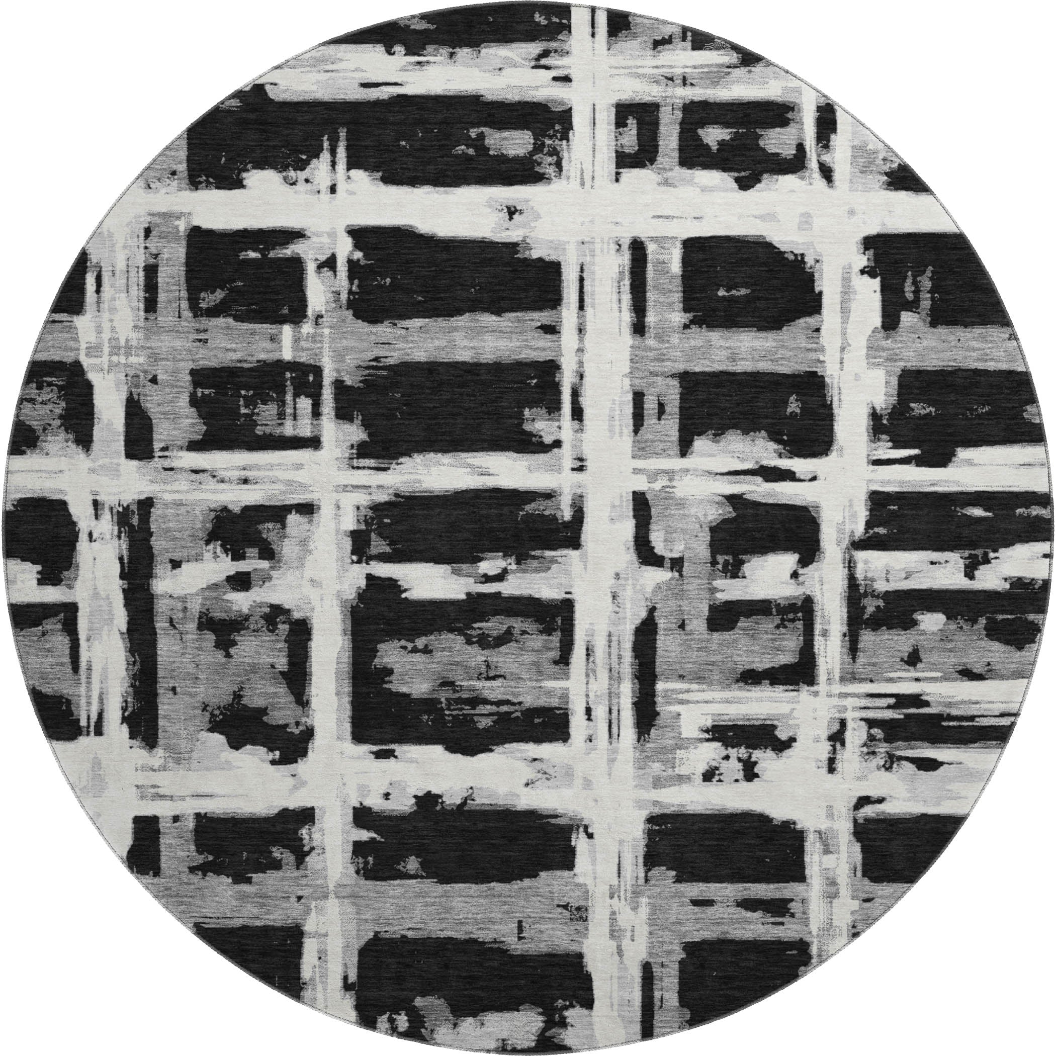 Chiang Mai Machine Washable Transitional Black Rug 8' x 8' #shape_Round