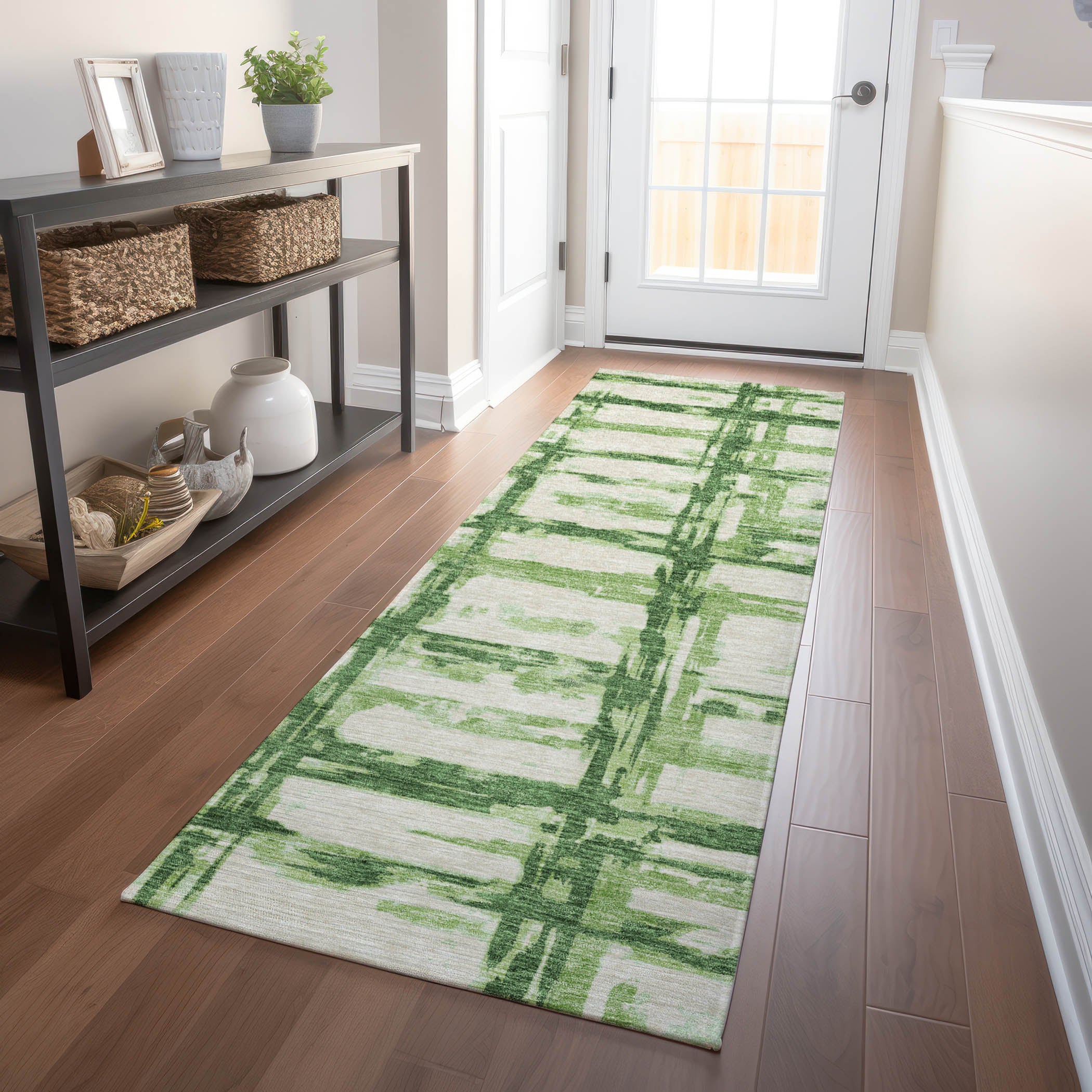 Chiang Mai Machine Washable Transitional Green Rug 2'3" x 7'6" #shape_Runner