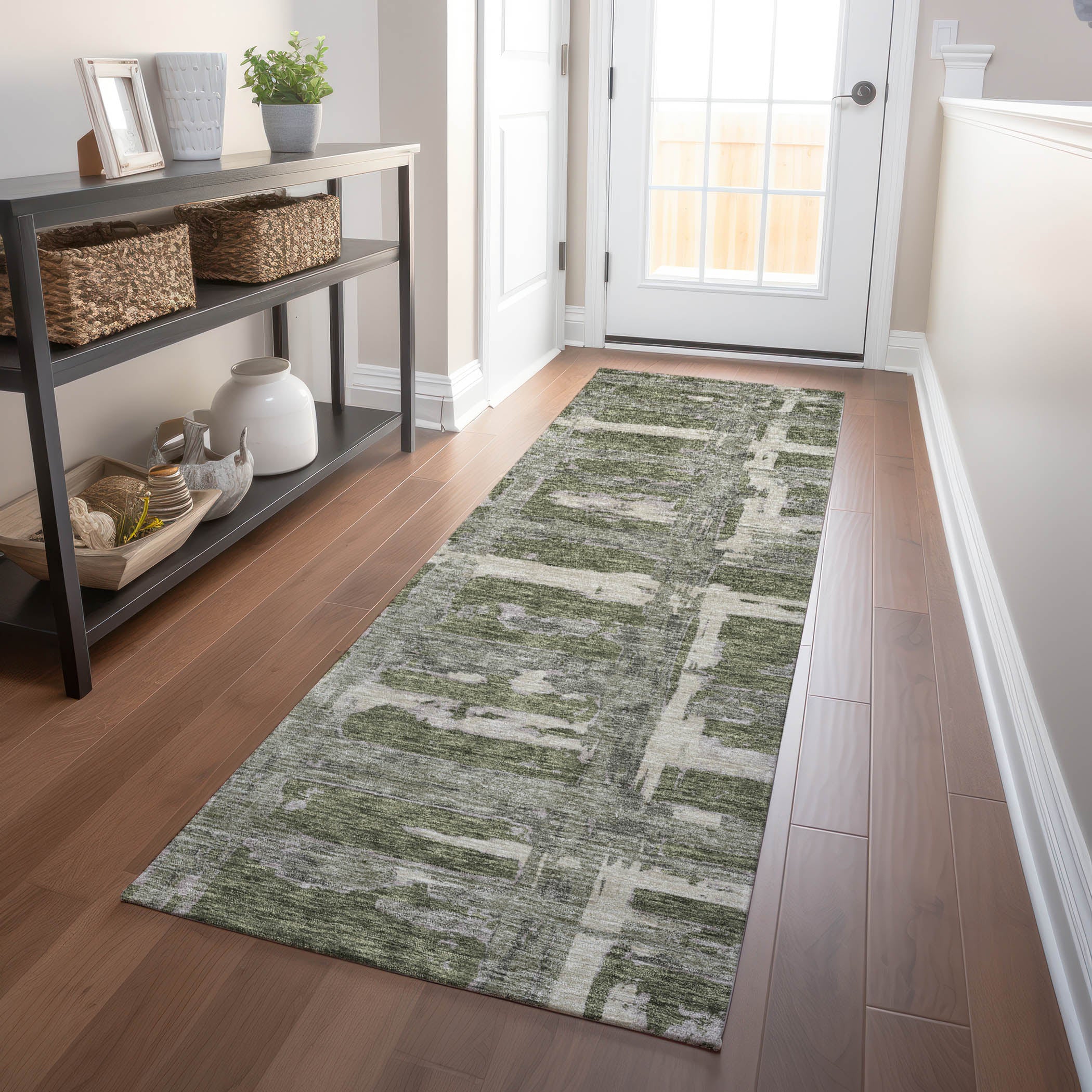 Chiang Mai Machine Washable Transitional Olive Green Rug 2'3" x 7'6" #shape_Runner