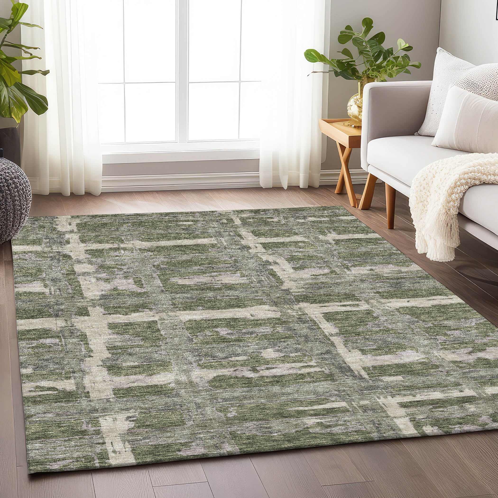 Chiang Mai Machine Washable Transitional Olive Green Rug 2'6" x 3'10" #shape_Rectangle