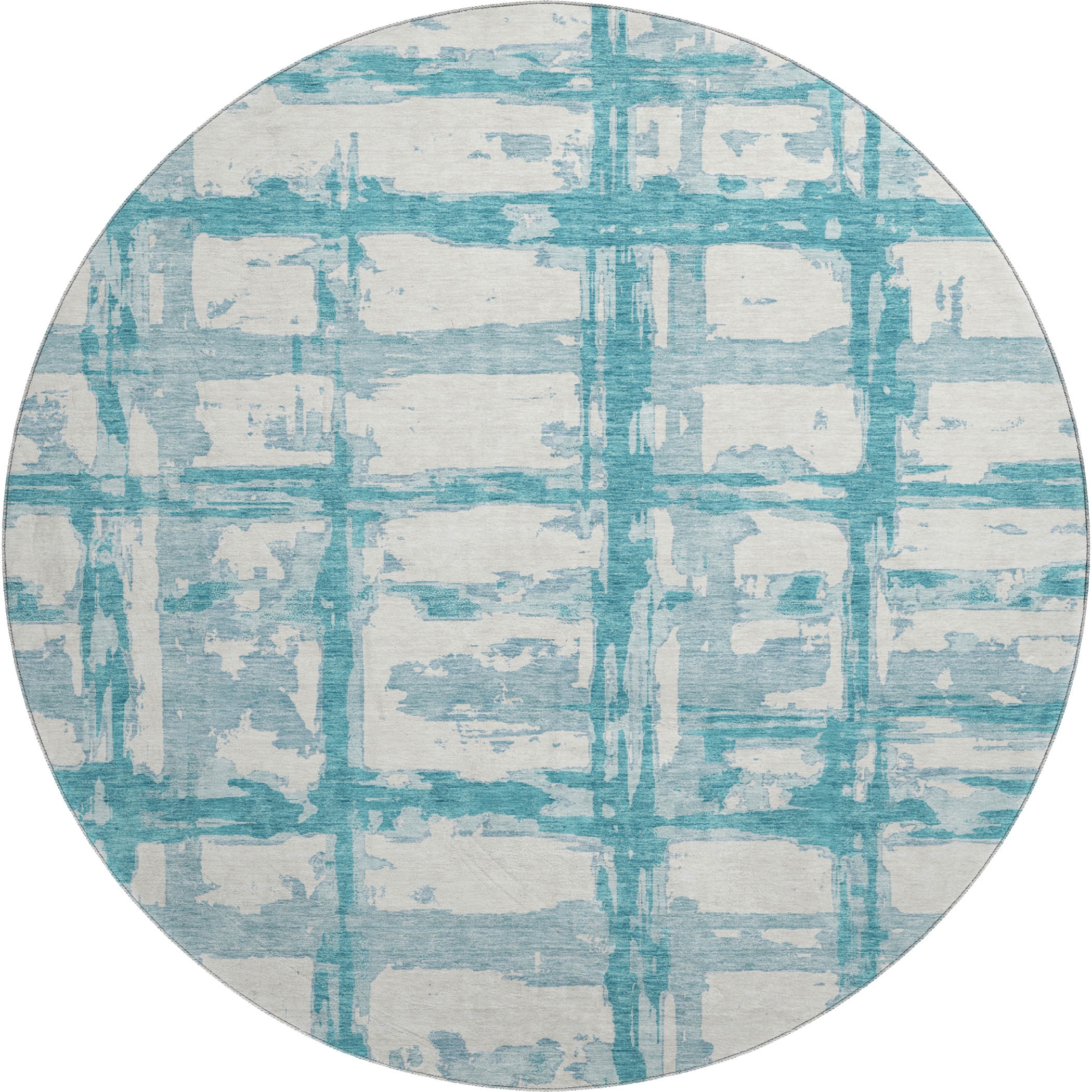Chiang Mai Machine Washable Transitional Teal Rug 8' x 8' #shape_Round