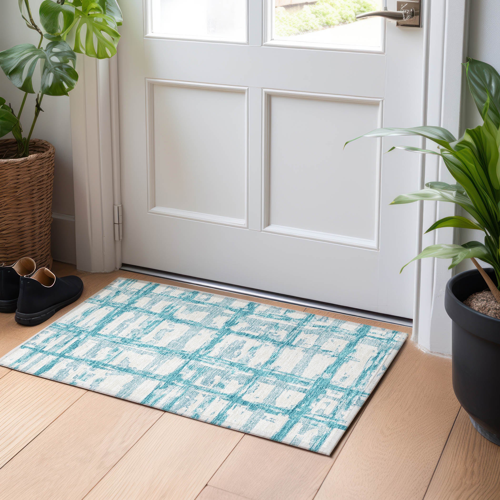 Chiang Mai Machine Washable Transitional Teal Rug 1'8" x 2'6" #shape_Rectangle