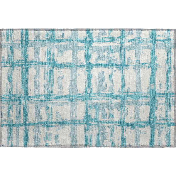 Chiang Mai Machine Washable Transitional Teal Rug 1'8" x 2'6"