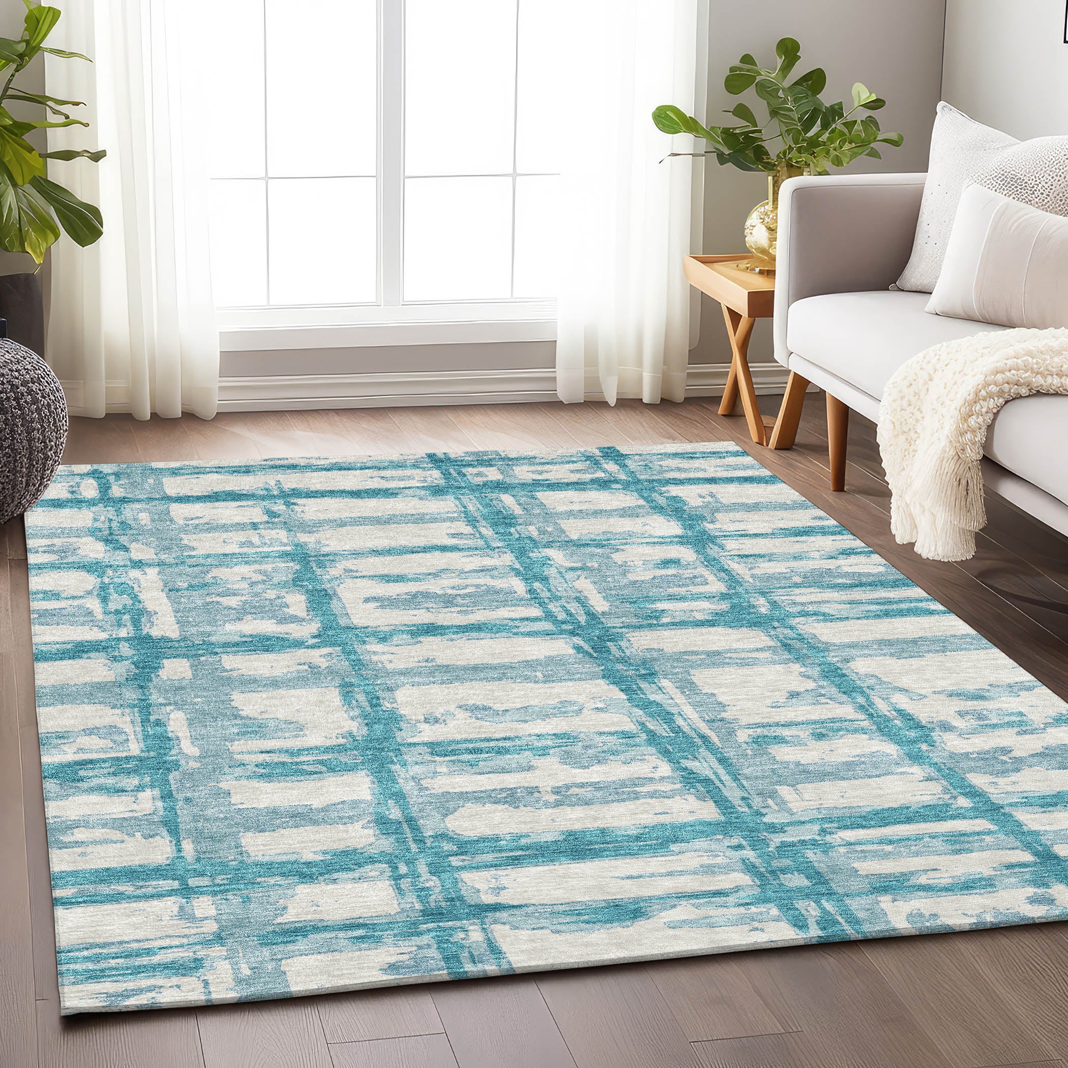Chiang Mai Machine Washable Transitional Teal Rug 2'6" x 3'10" #shape_Rectangle