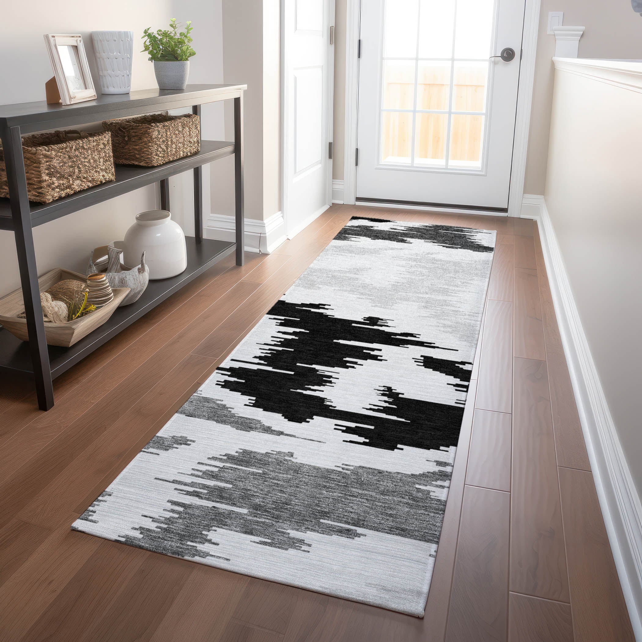 Florence Machine Washable Transitional Black Rug 2'3" x 7'6" #shape_Runner