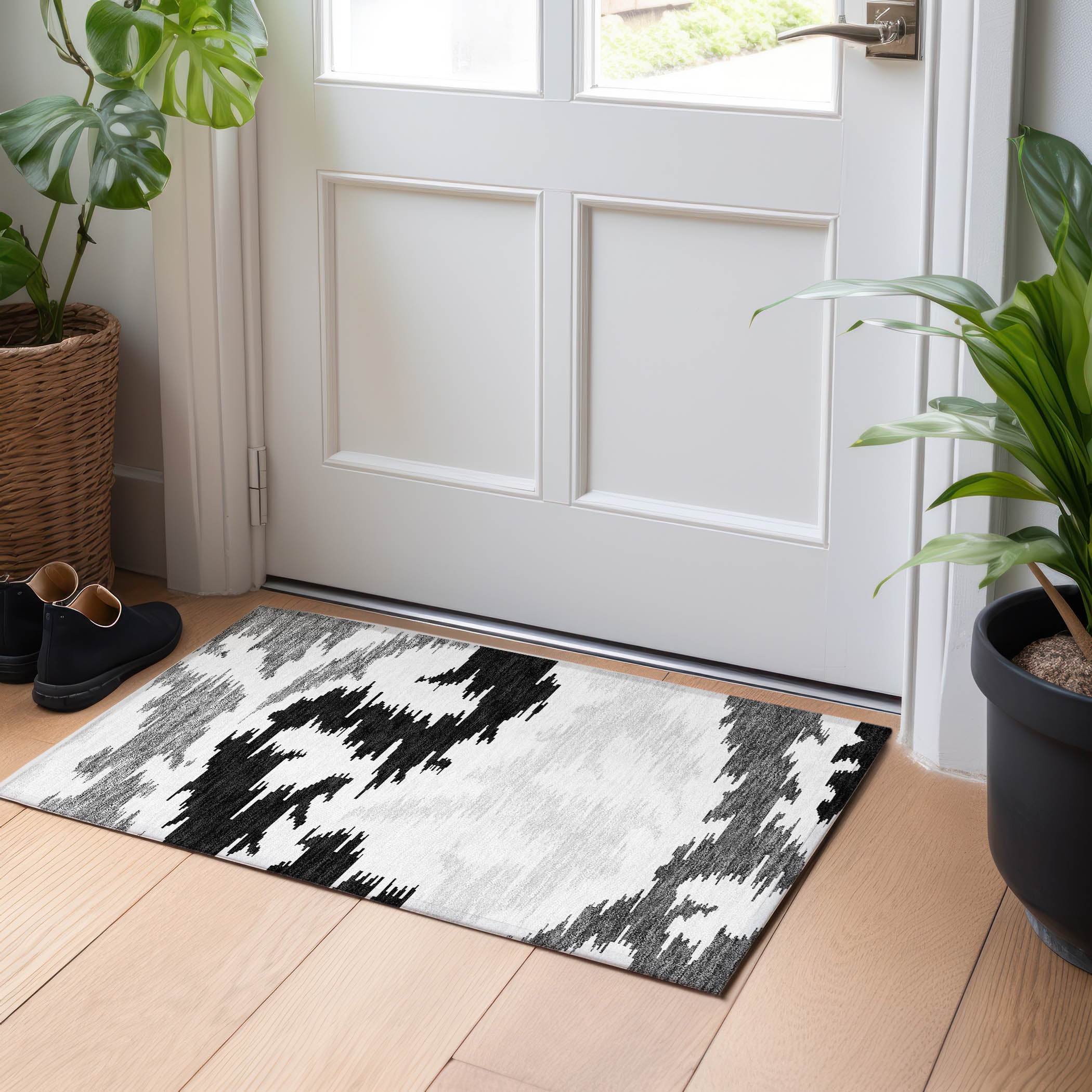 Florence Machine Washable Transitional Black Rug 1'8" x 2'6" #shape_Rectangle