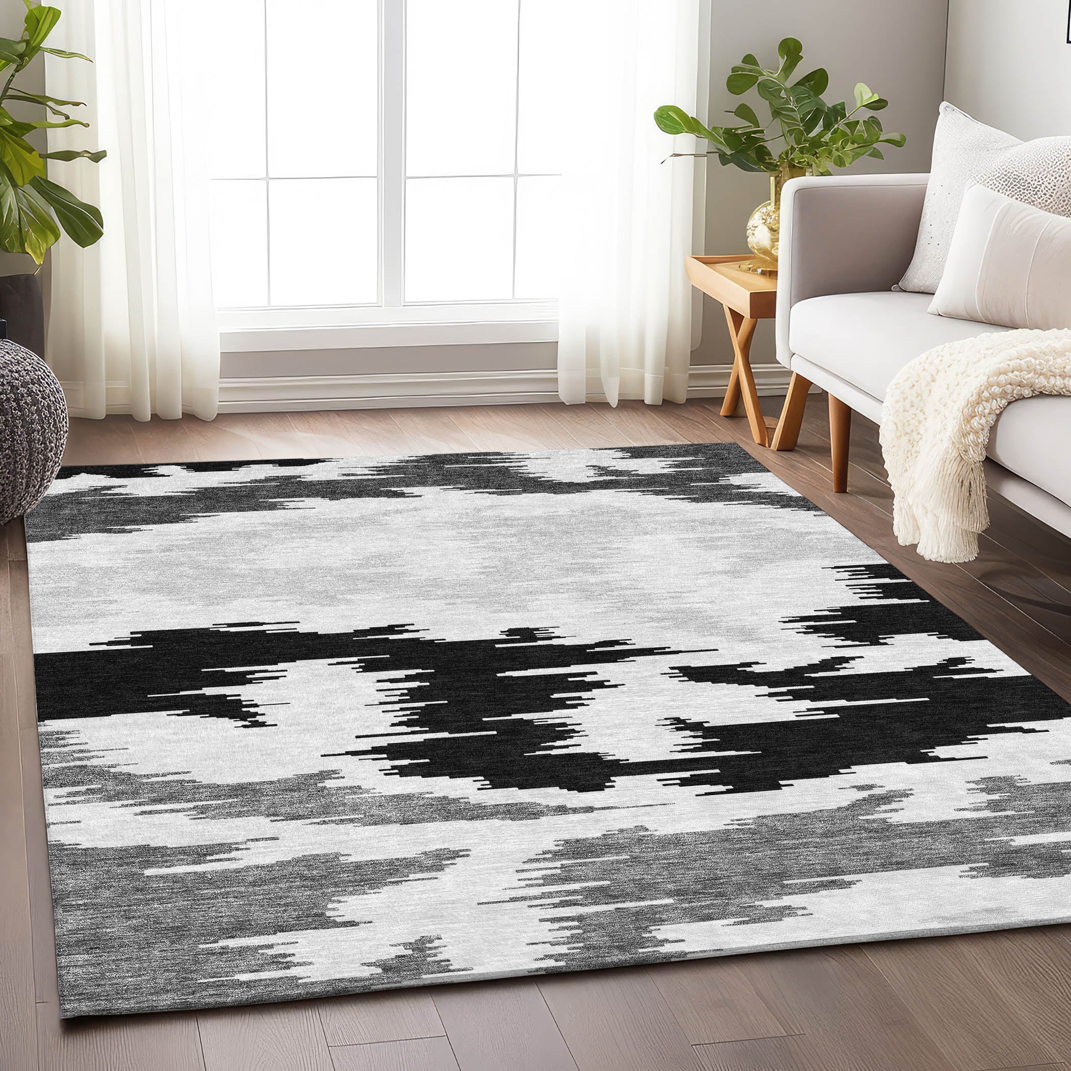 Florence Machine Washable Transitional Black Rug 2'6" x 3'10" #shape_Rectangle