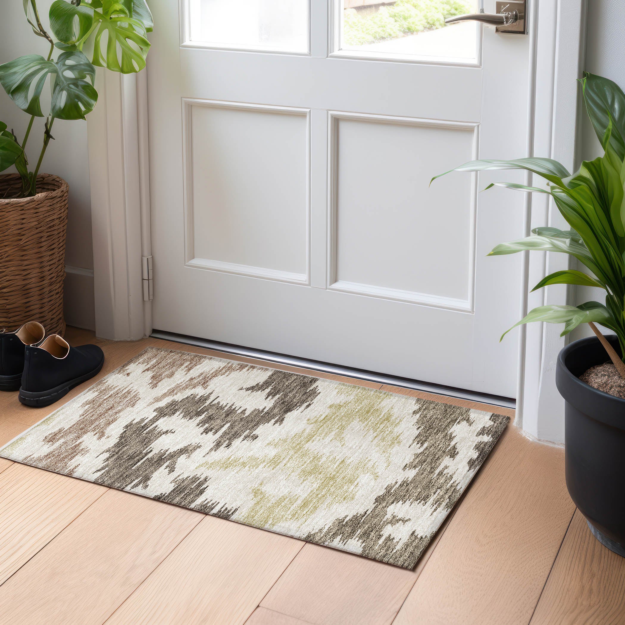 Florence Machine Washable Transitional Chocolate Brown Rug 1'8" x 2'6" #shape_Rectangle