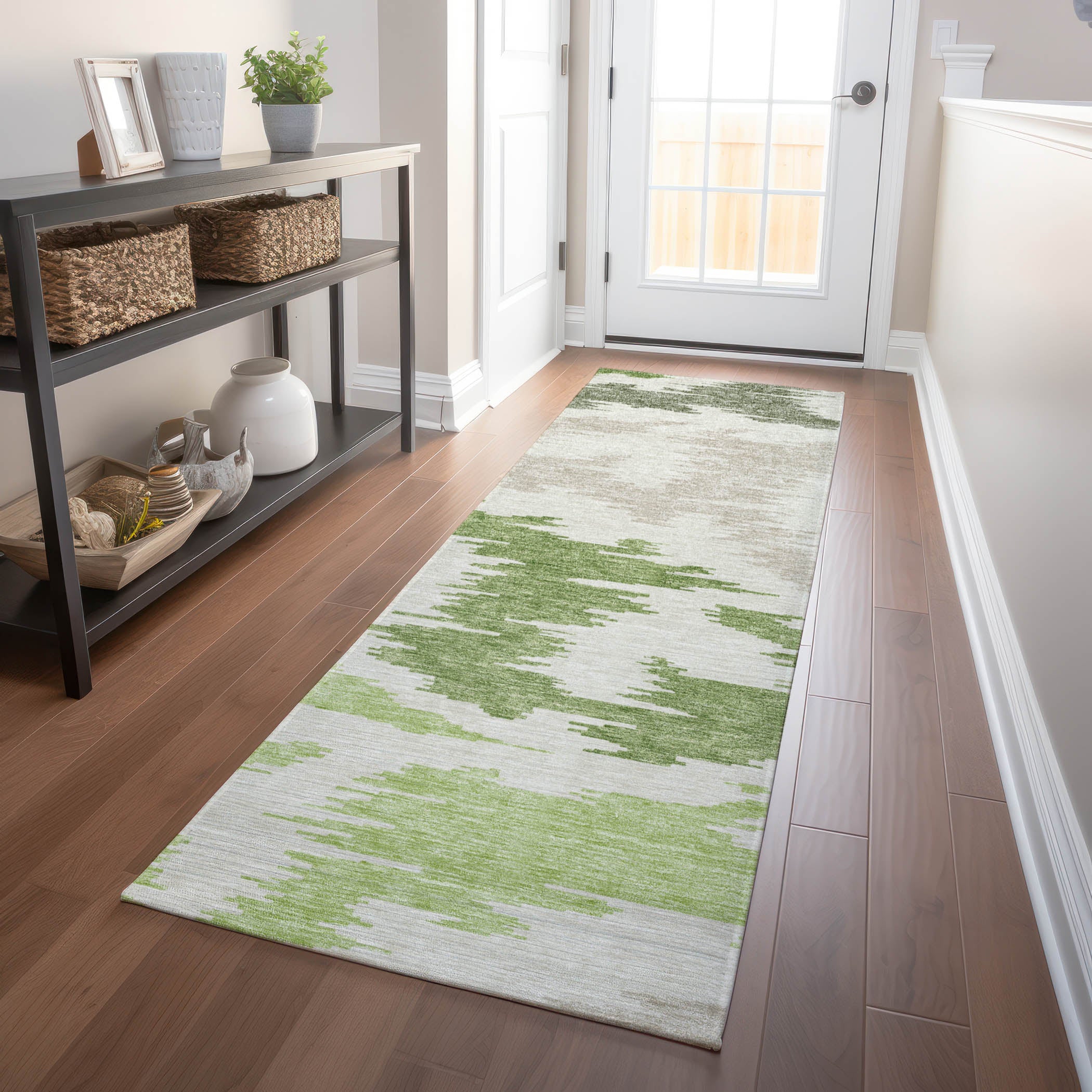 Florence Machine Washable Transitional Green Rug 2'3" x 7'6" #shape_Runner