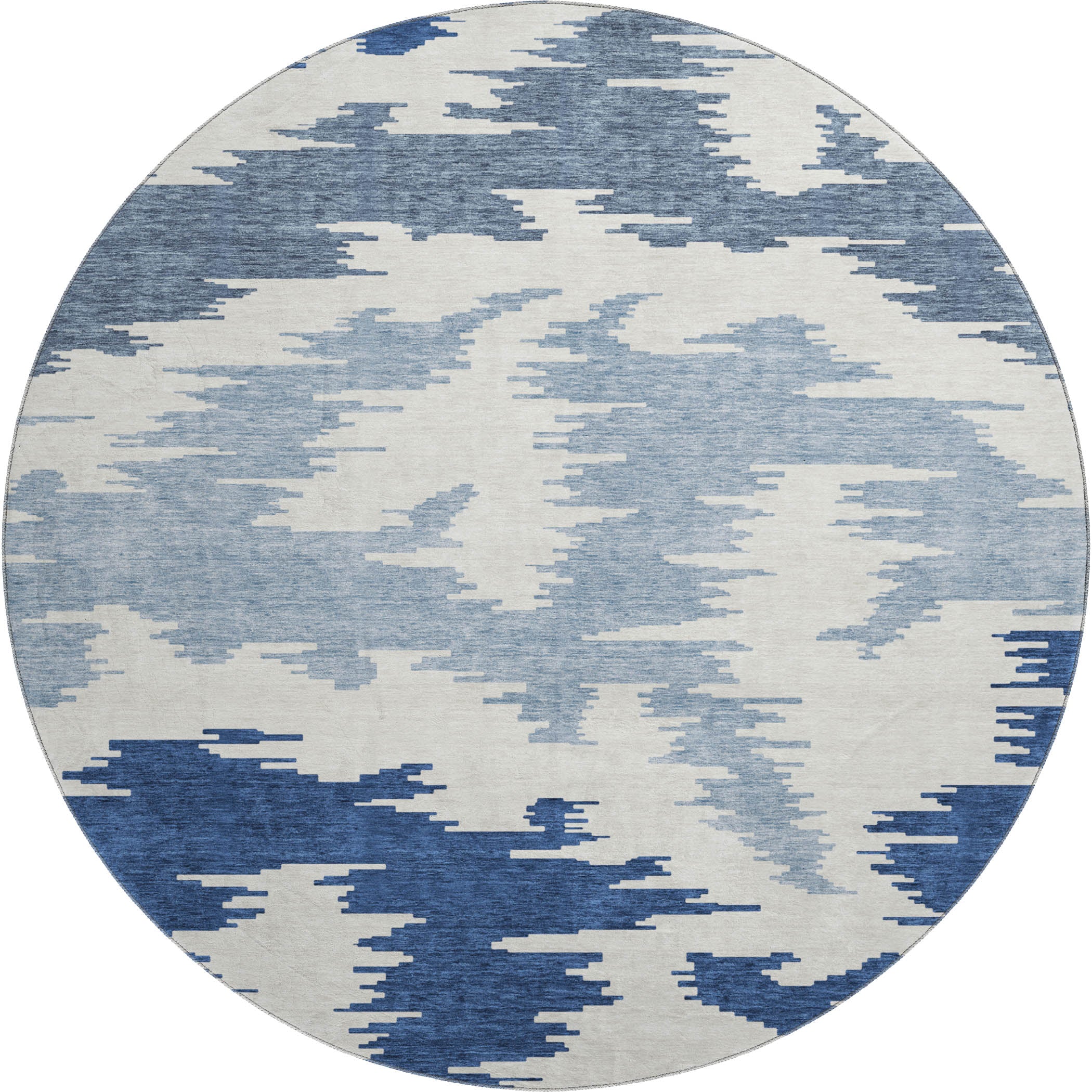 Florence Machine Washable Transitional Navy Blue Rug 8' x 8' #shape_Round
