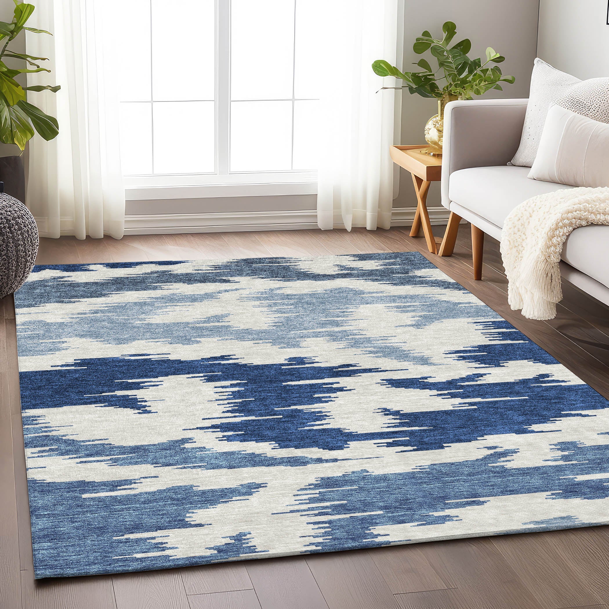 Florence Machine Washable Transitional Navy Blue Rug 2'6" x 3'10" #shape_Rectangle