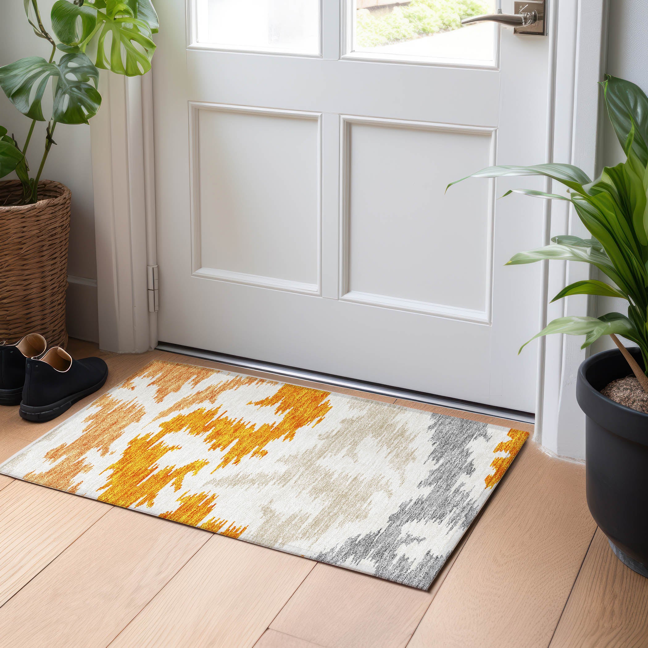Florence Machine Washable Transitional Orange Rug 1'8" x 2'6" #shape_Rectangle