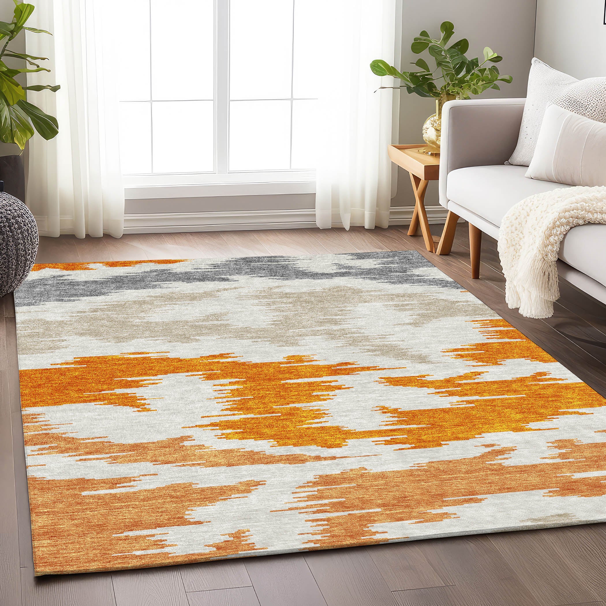 Florence Machine Washable Transitional Orange Rug 2'6" x 3'10" #shape_Rectangle
