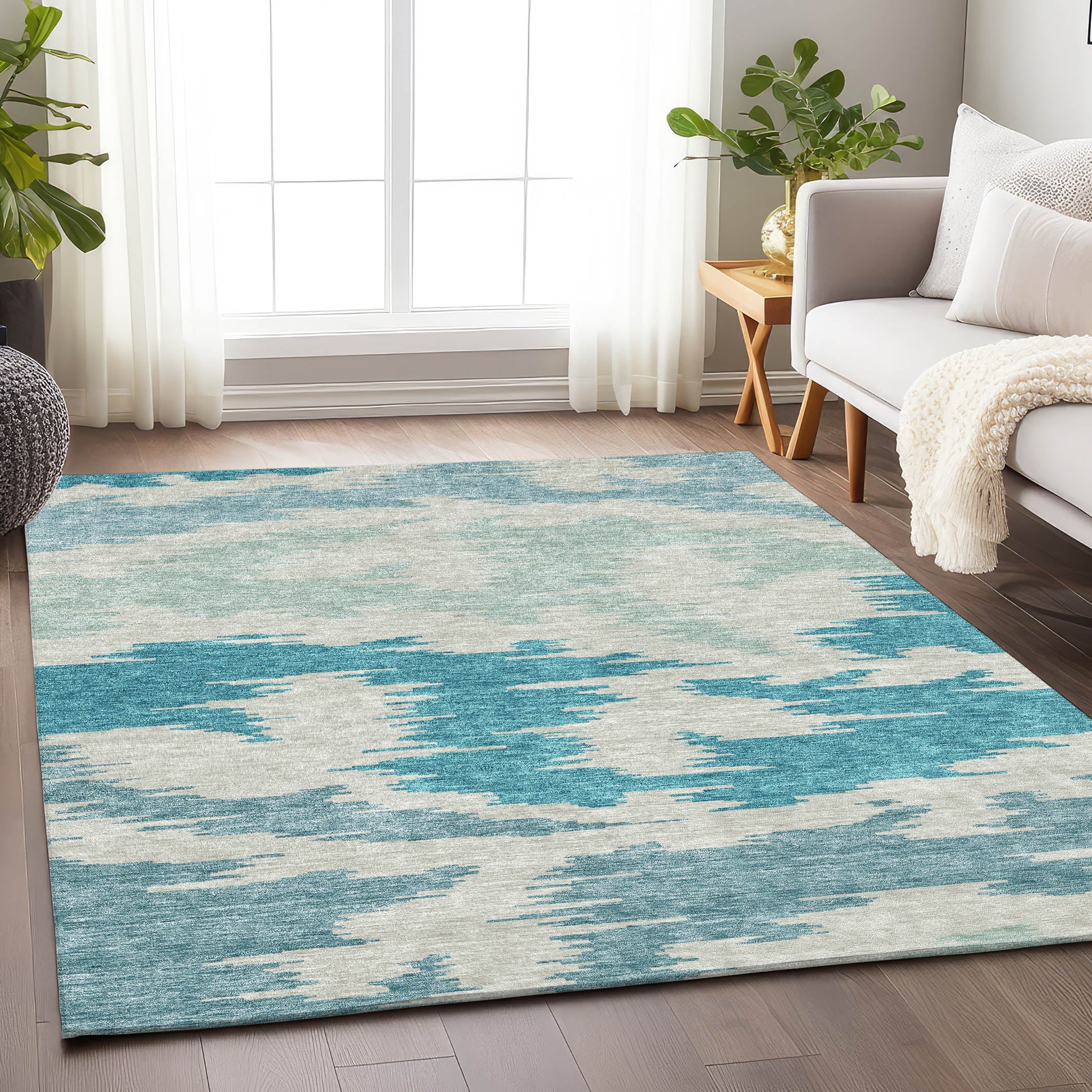 Florence Machine Washable Transitional Teal Rug 2'6" x 3'10" #shape_Rectangle
