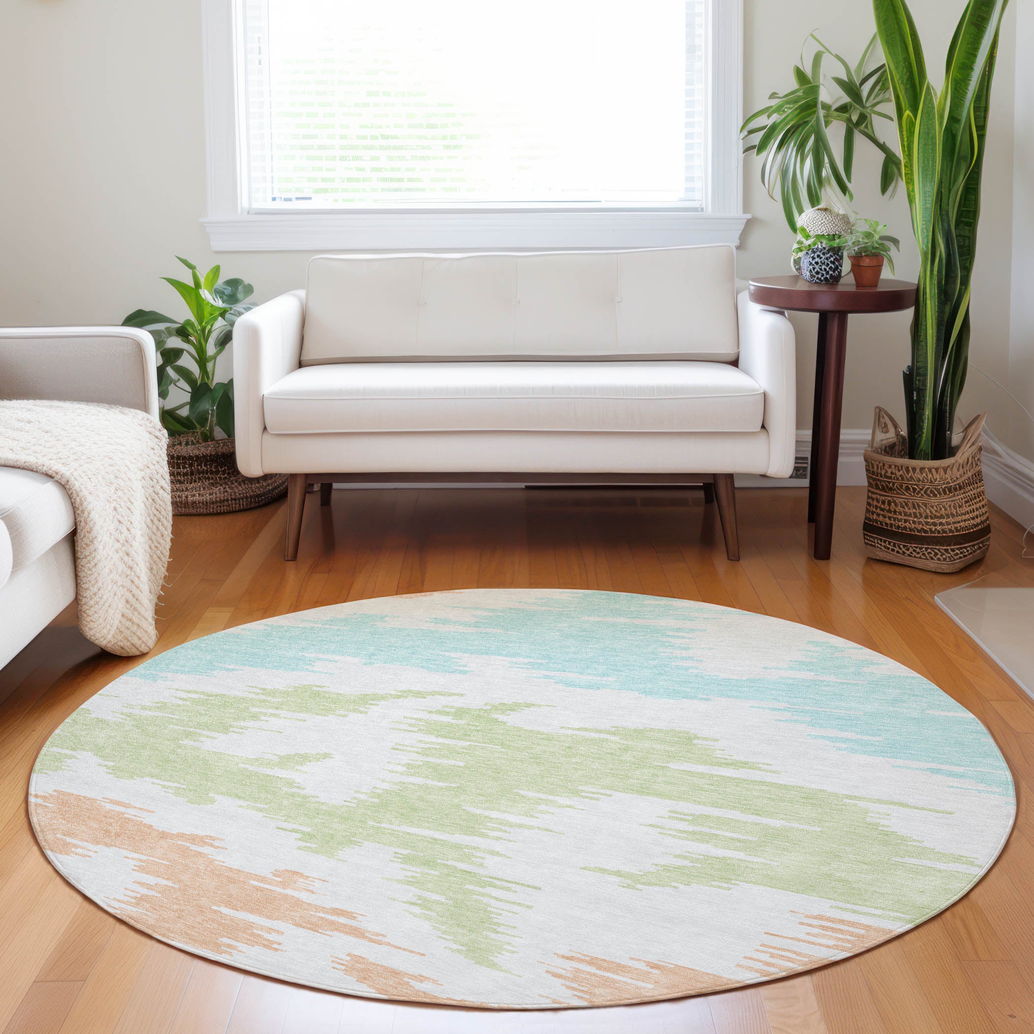 Florence Machine Washable Transitional White Ivory Rug 8' x 8' #shape_Round
