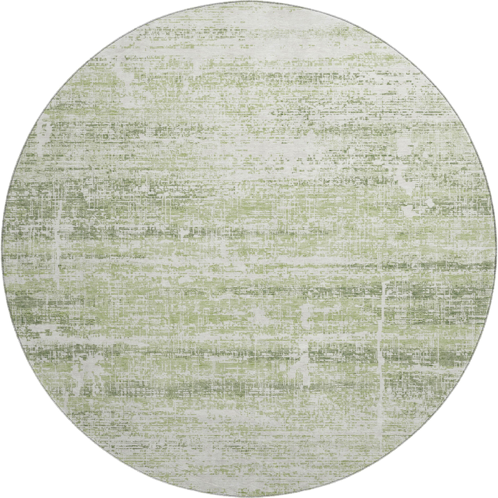 Havana Machine Washable Transitional Aloe Green Rug 8' x 8' #shape_Round