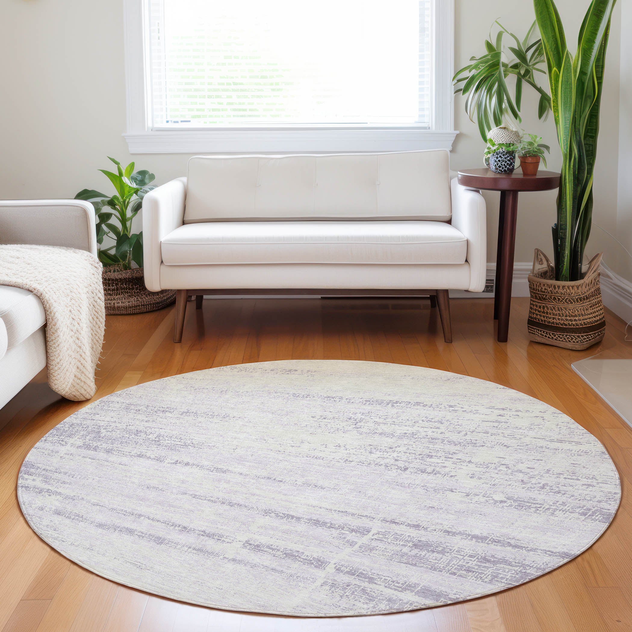 Havana Machine Washable Transitional Lavender Purple Rug 8' x 8' #shape_Round