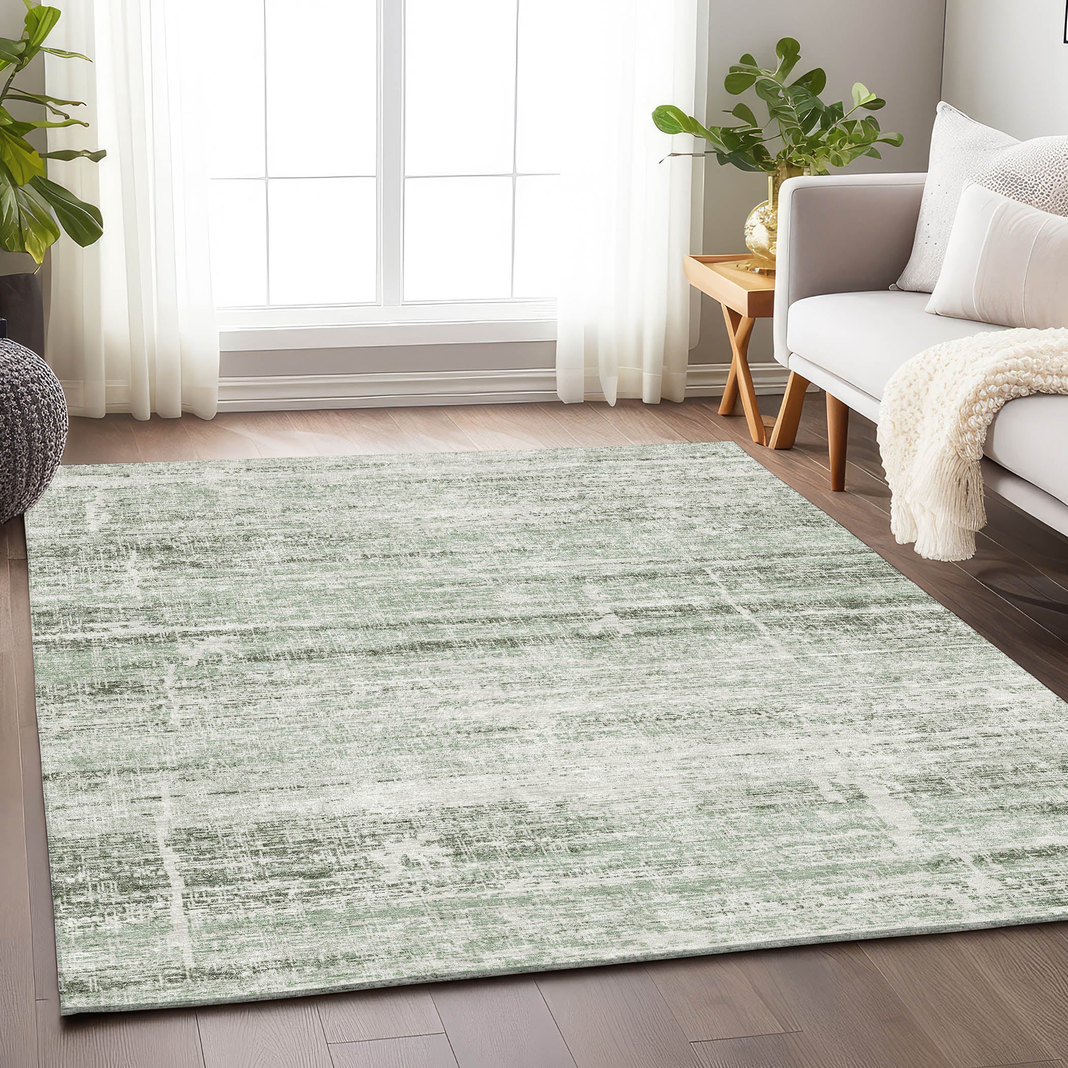 Havana Machine Washable Transitional Sage Green Rug 2'6" x 3'10" #shape_Rectangle