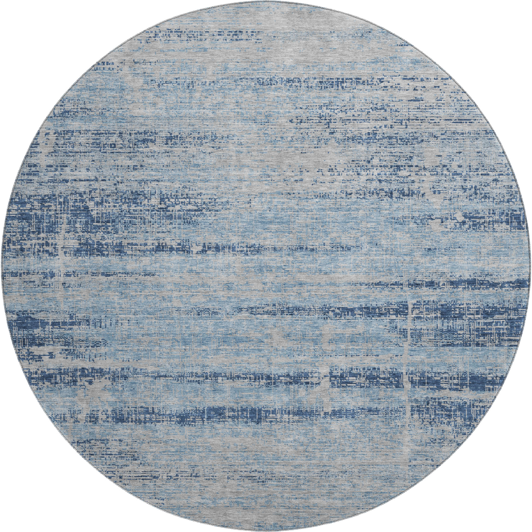 Havana Machine Washable Transitional Sky Blue Rug 8' x 8' #shape_Round