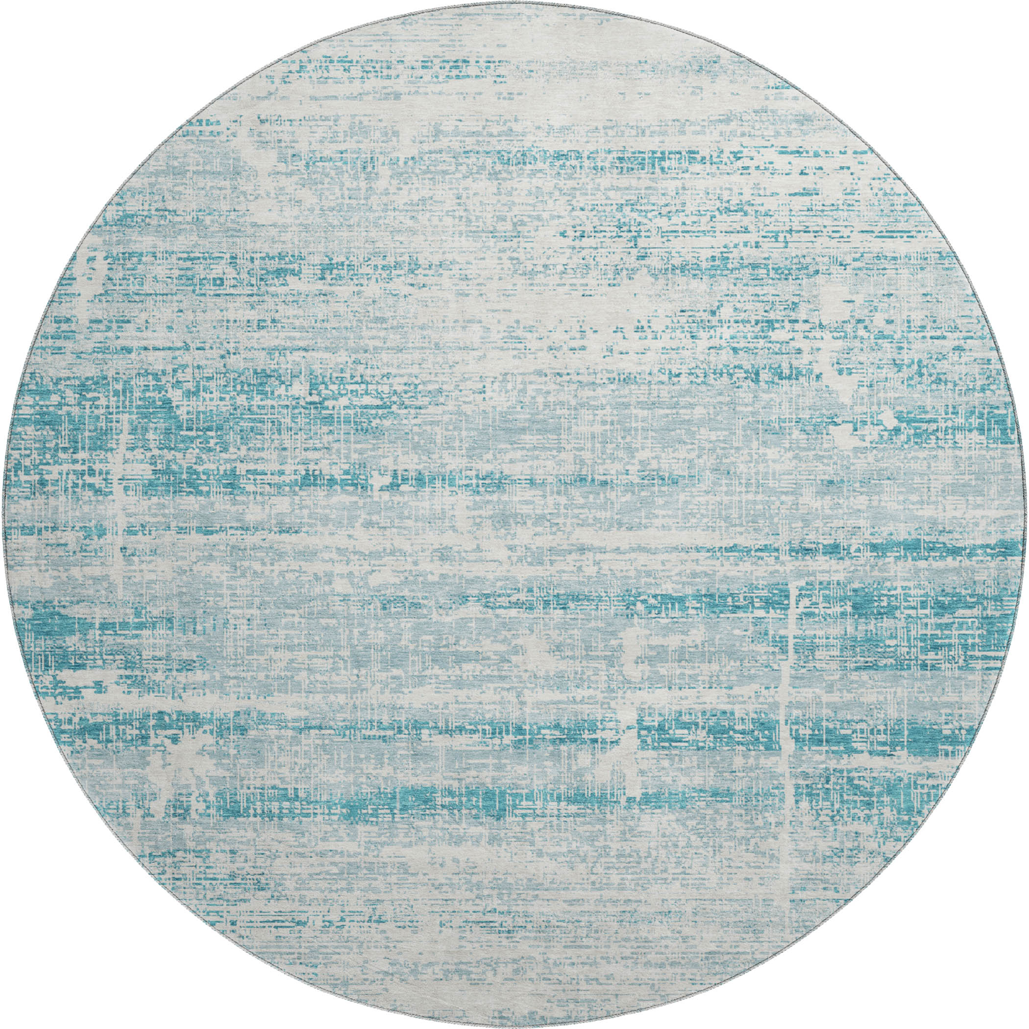 Havana Machine Washable Transitional Teal Rug 8' x 8' #shape_Round