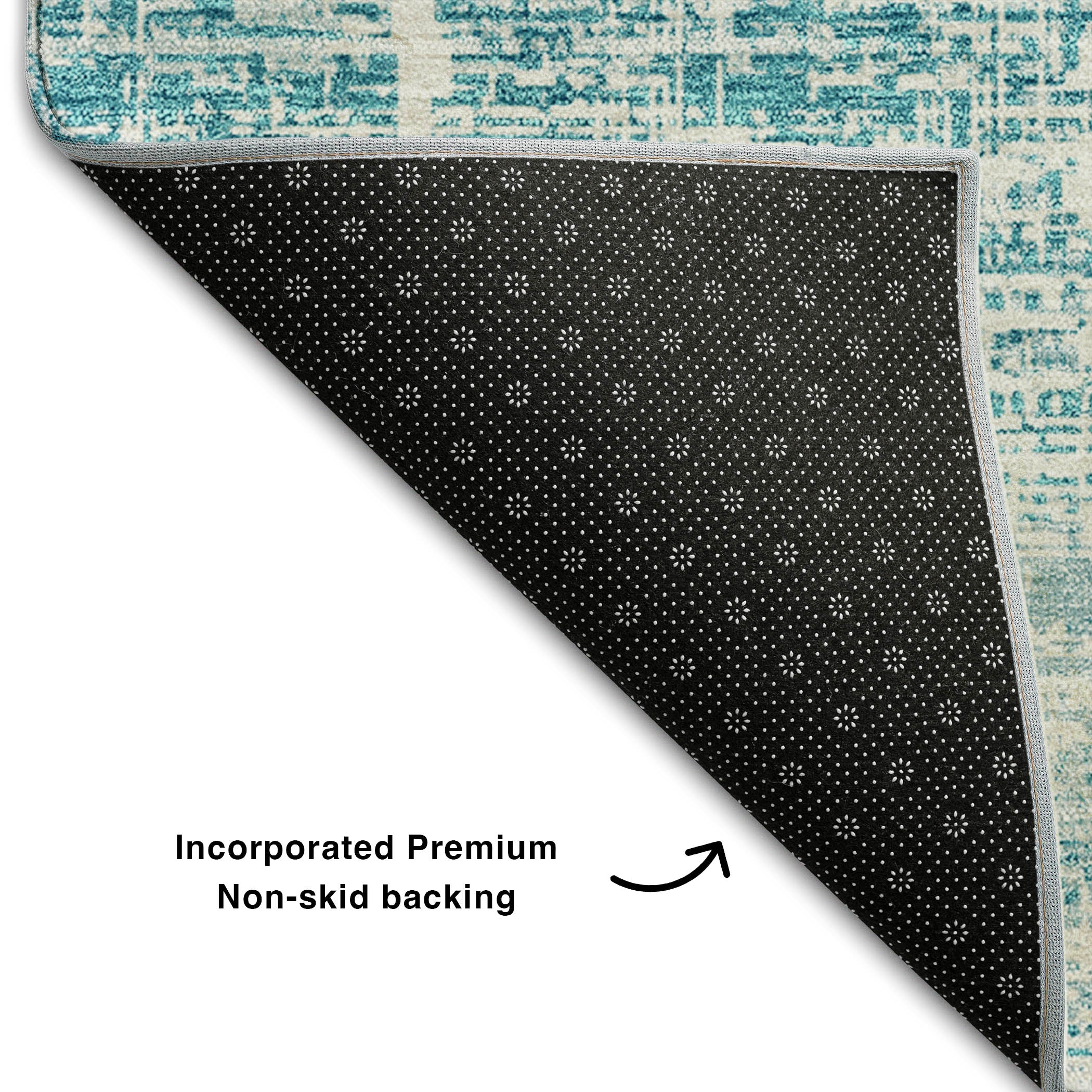 Havana Machine Washable Transitional Teal Rug 1'8" x 2'6" #shape_Rectangle