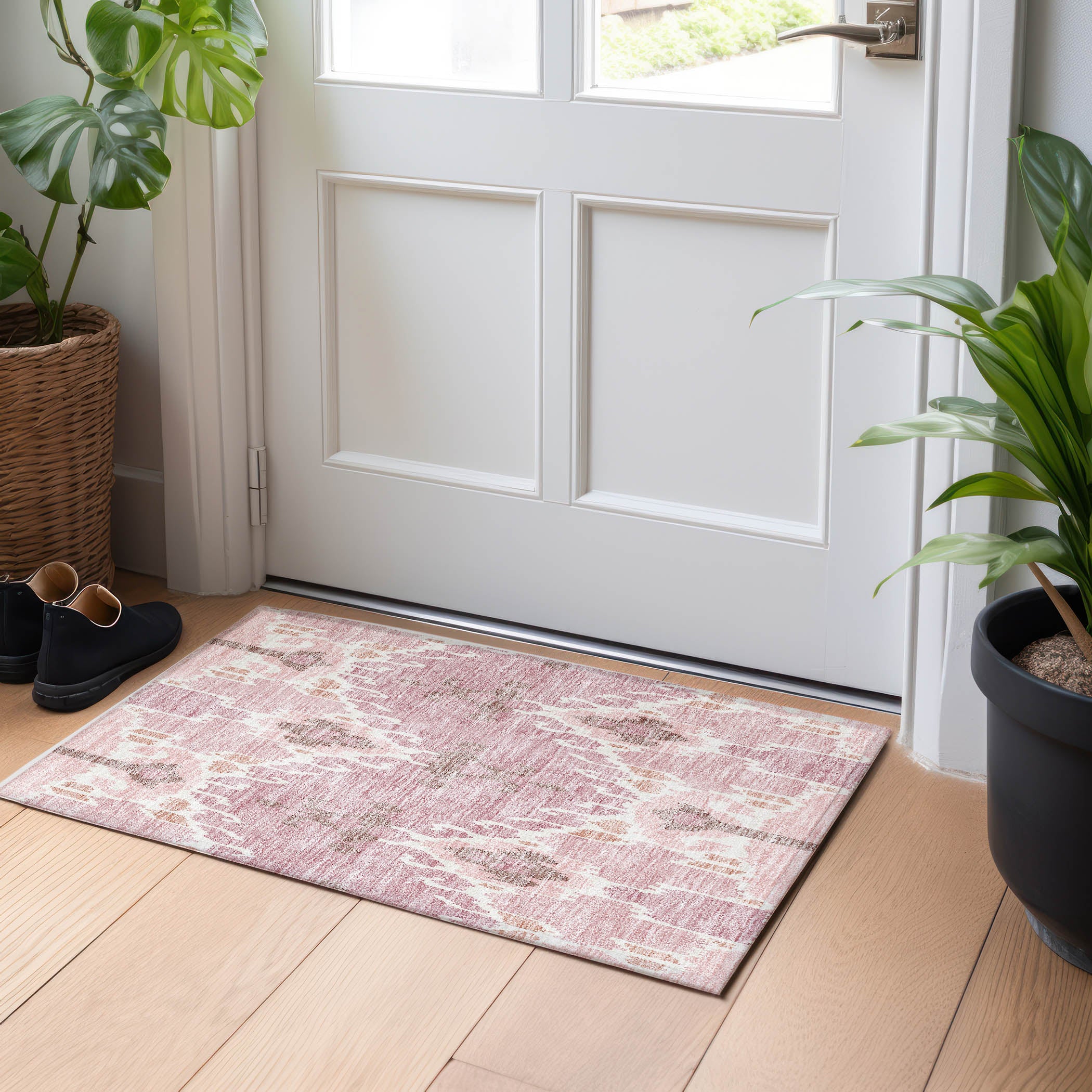 Mdina Machine Washable Transitional Blush Pink Rug 1'8" x 2'6" #shape_Rectangle