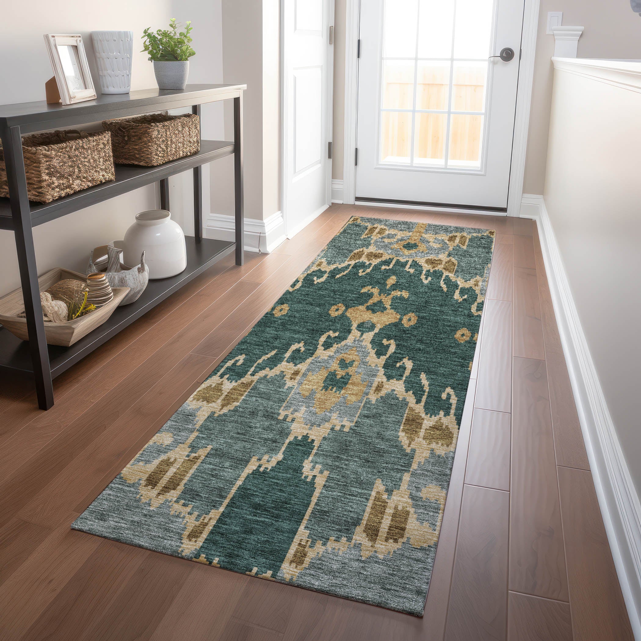 Mdina Machine Washable Transitional Cactus Green Rug 2'3" x 7'6" #shape_Runner