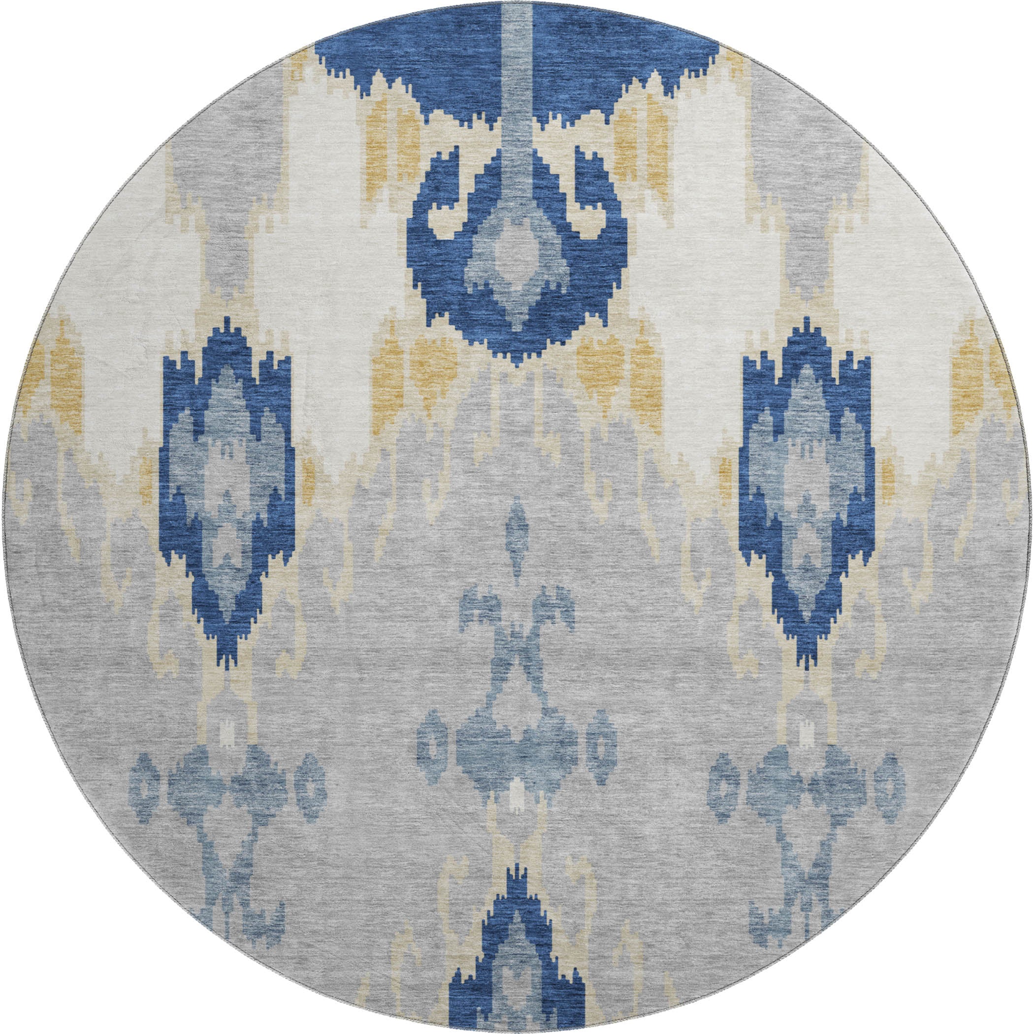 Mdina Machine Washable Transitional Navy Blue Rug 8' x 8' #shape_Round