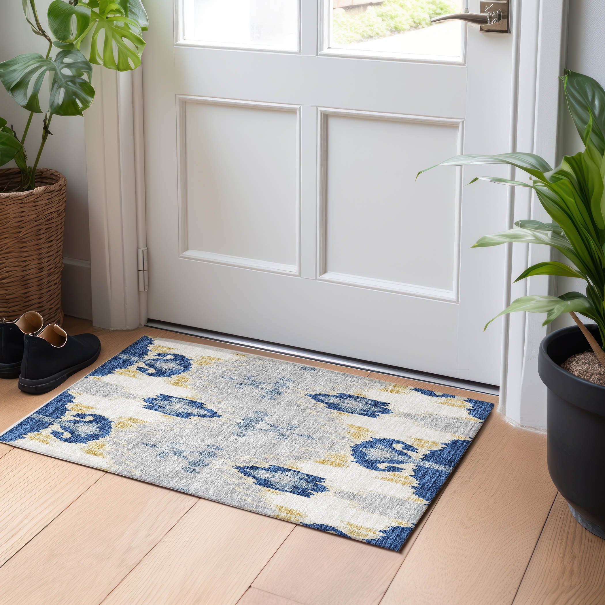 Mdina Machine Washable Transitional Navy Blue Rug 1'8" x 2'6" #shape_Rectangle