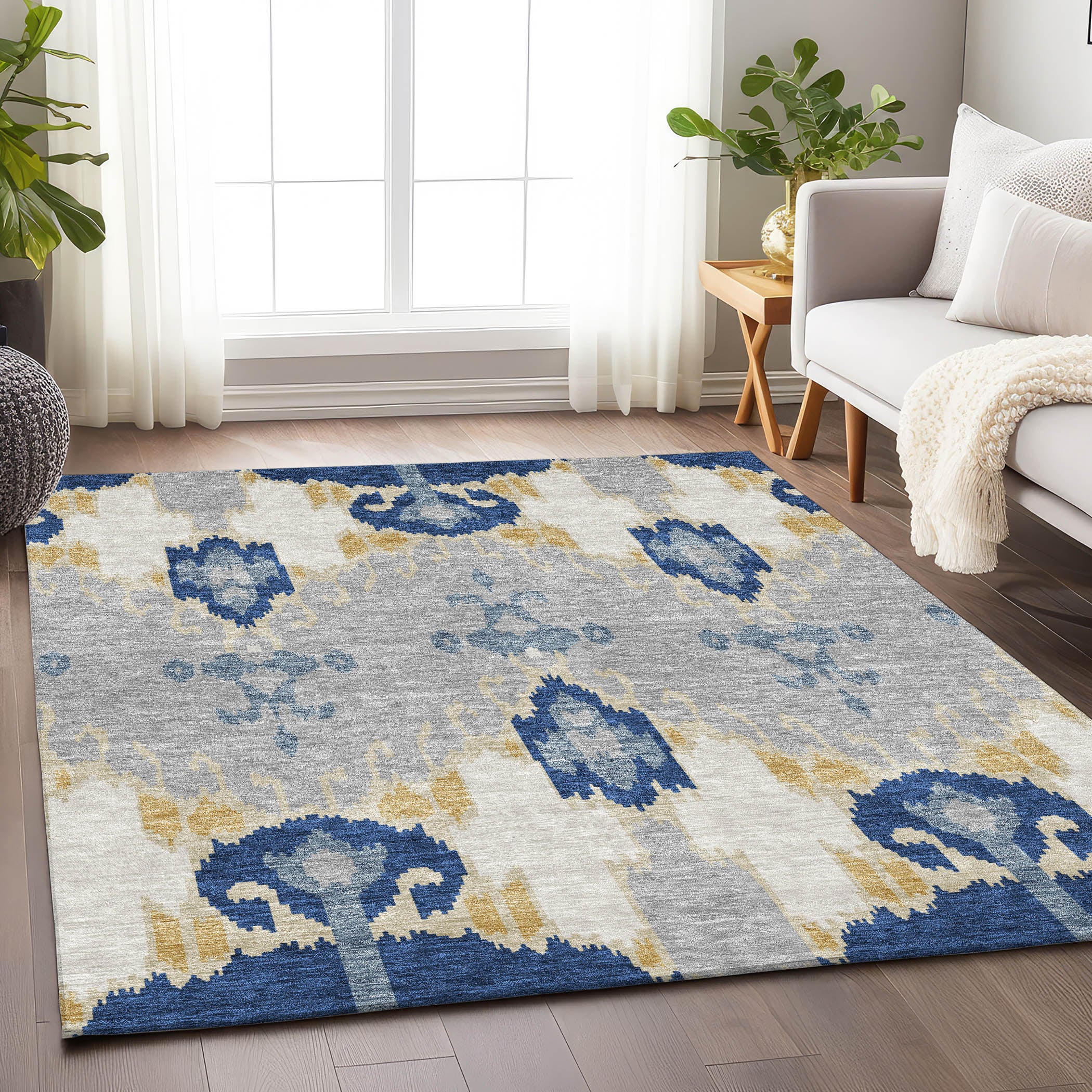 Mdina Machine Washable Transitional Navy Blue Rug 2'6" x 3'10" #shape_Rectangle