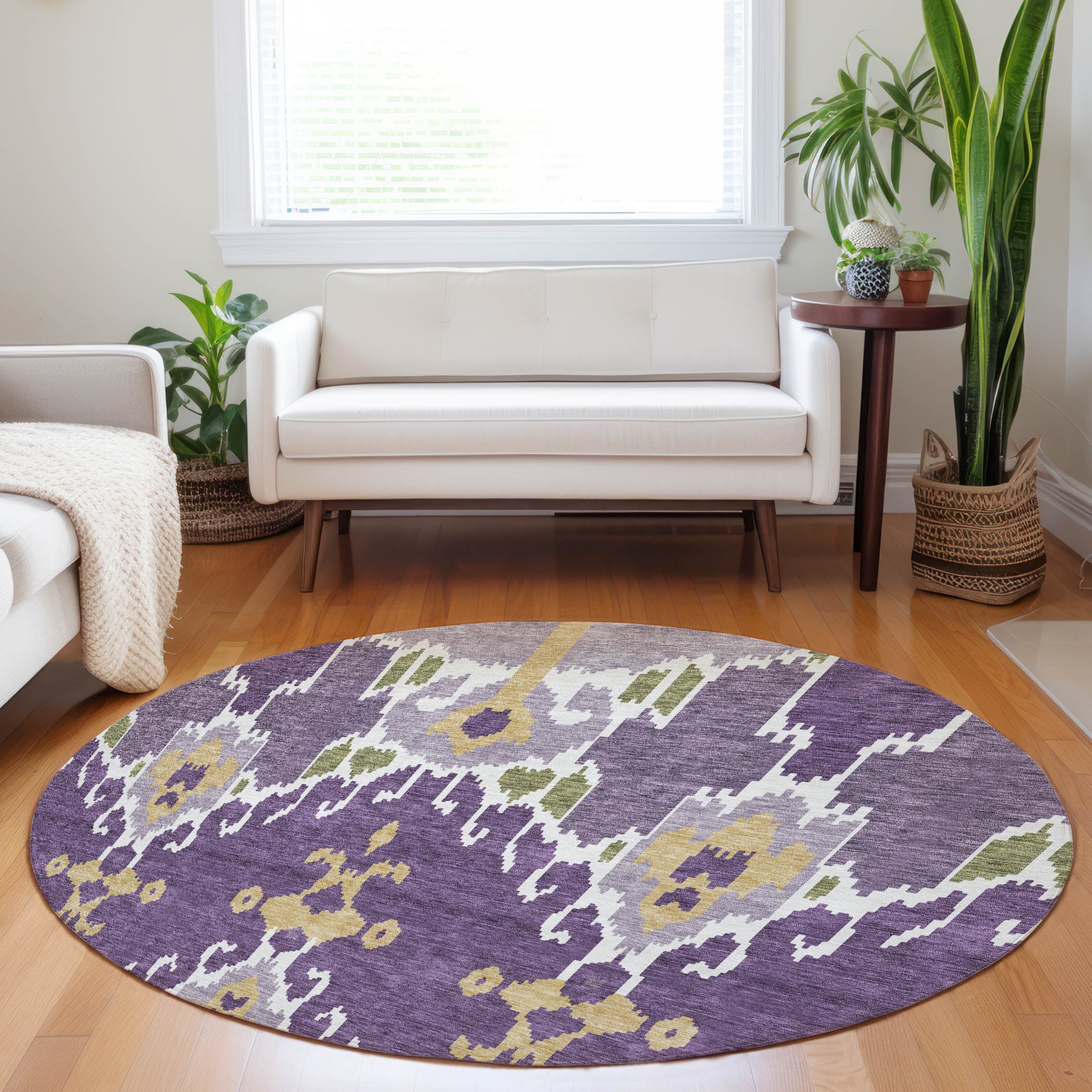 Mdina Machine Washable Transitional Purple Rug 8' x 8' #shape_Round