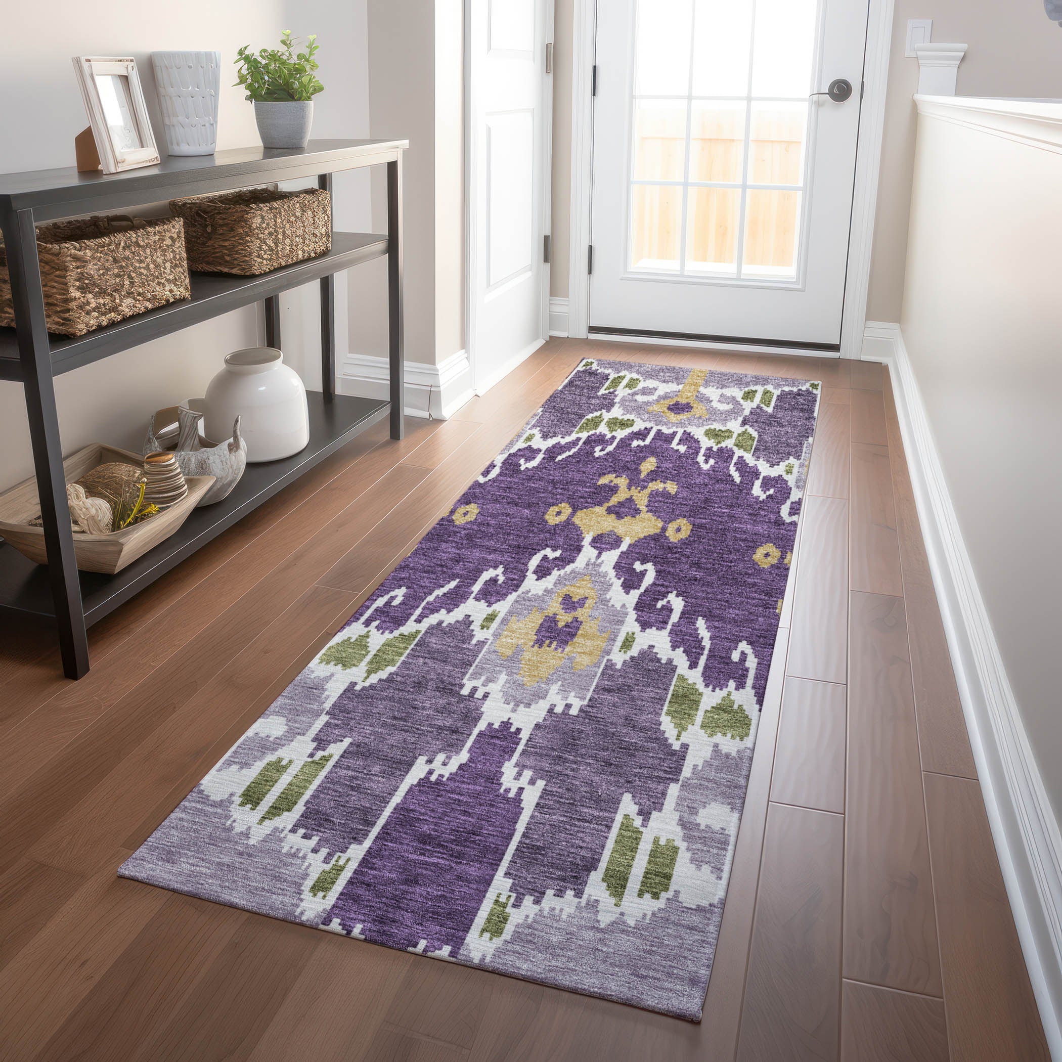 Mdina Machine Washable Transitional Purple Rug 2'3" x 7'6" #shape_Runner