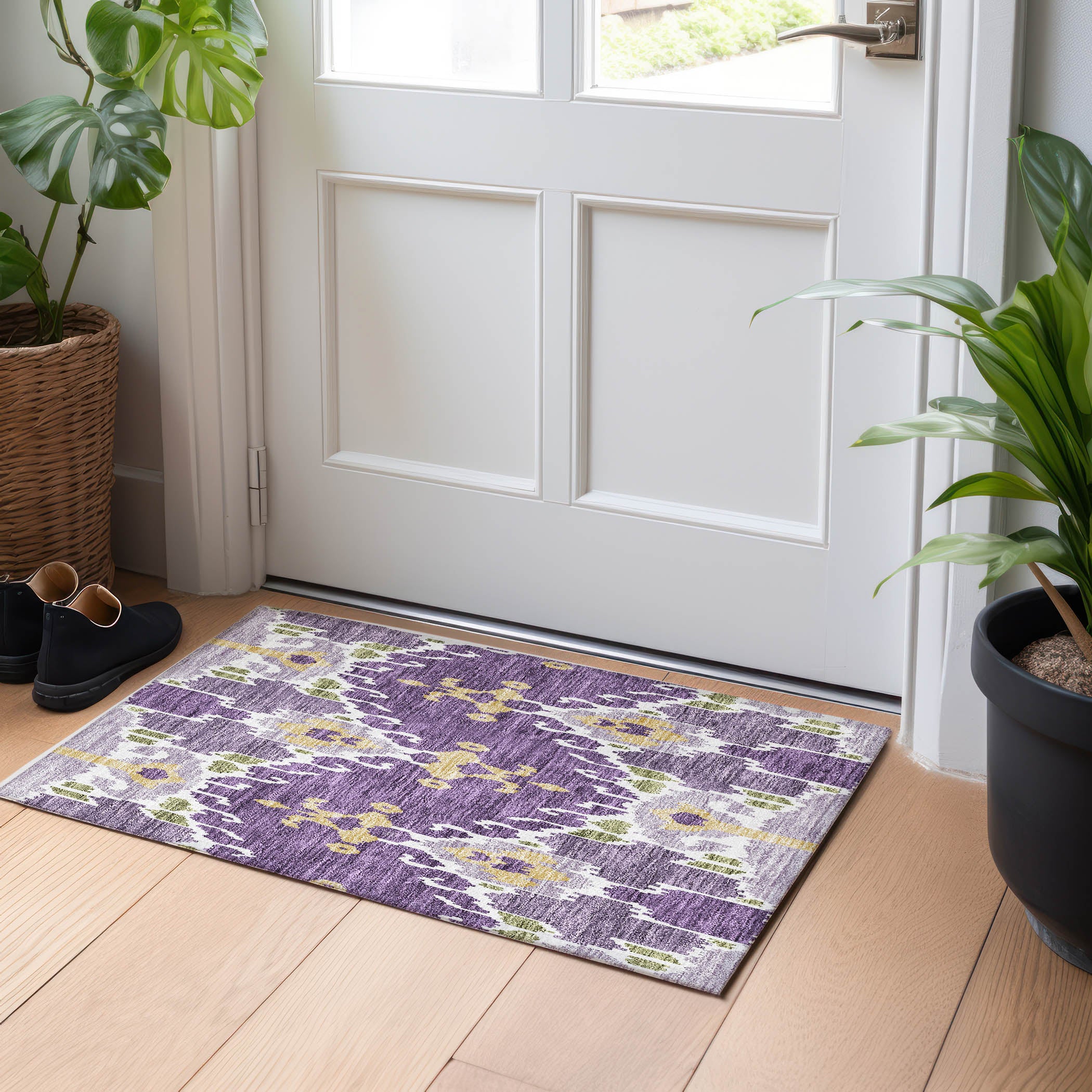 Mdina Machine Washable Transitional Purple Rug 1'8" x 2'6" #shape_Rectangle