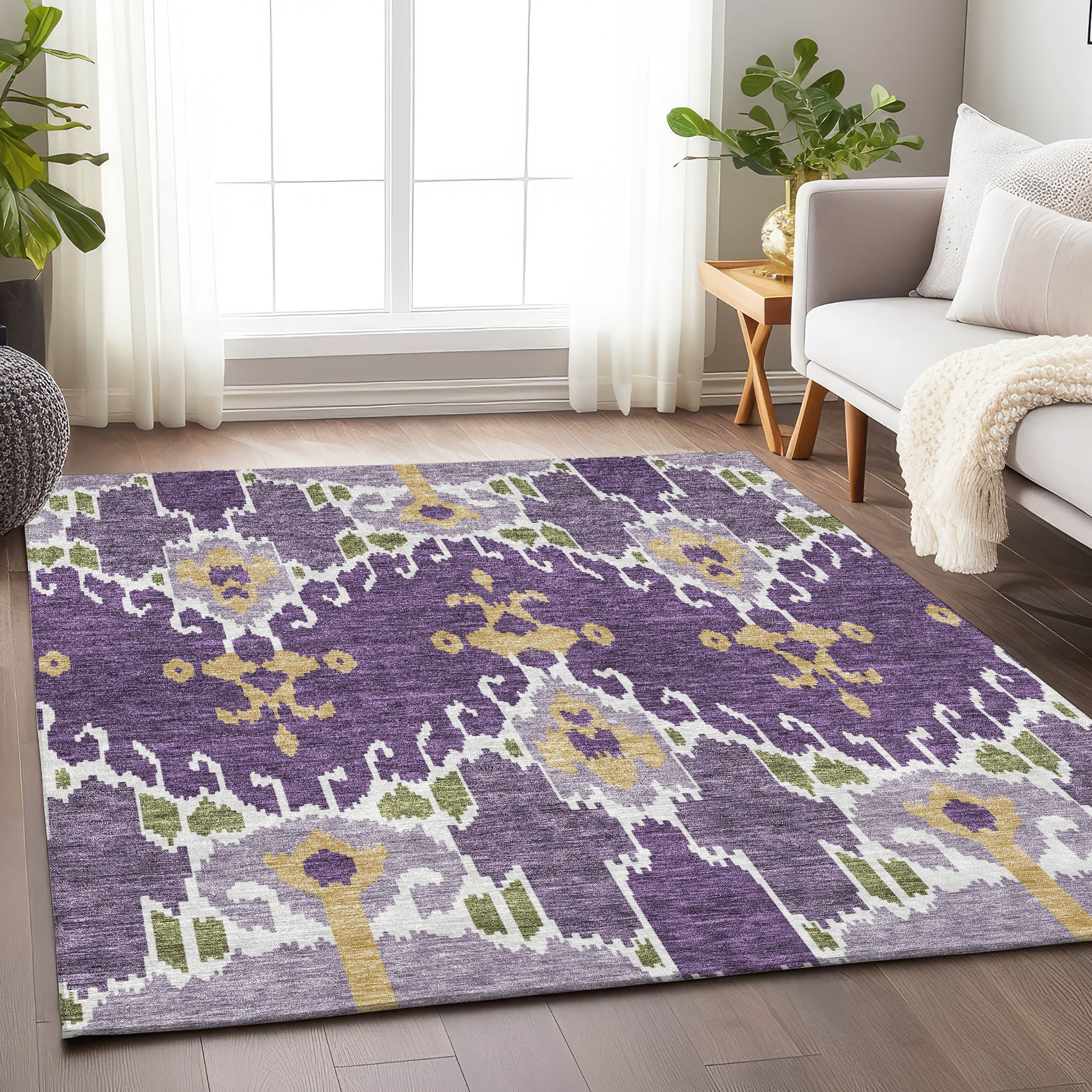 Mdina Machine Washable Transitional Purple Rug 2'6" x 3'10" #shape_Rectangle