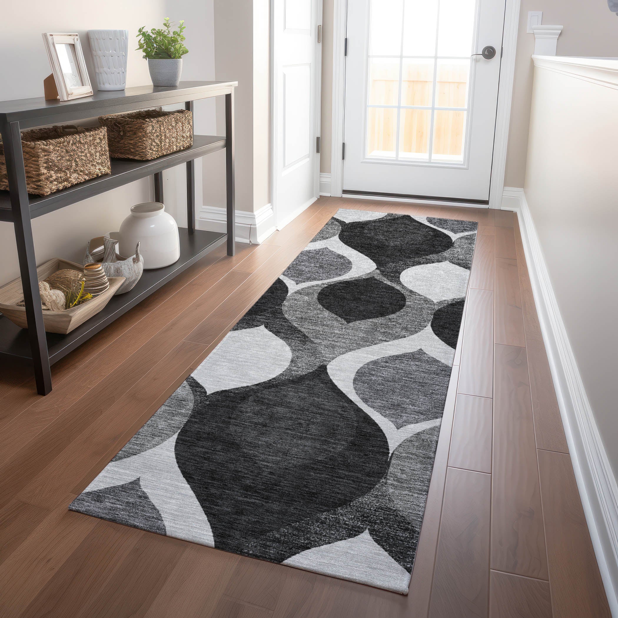 Tbilisi Machine Washable Transitional Black Rug 2'3" x 7'6" #shape_Runner