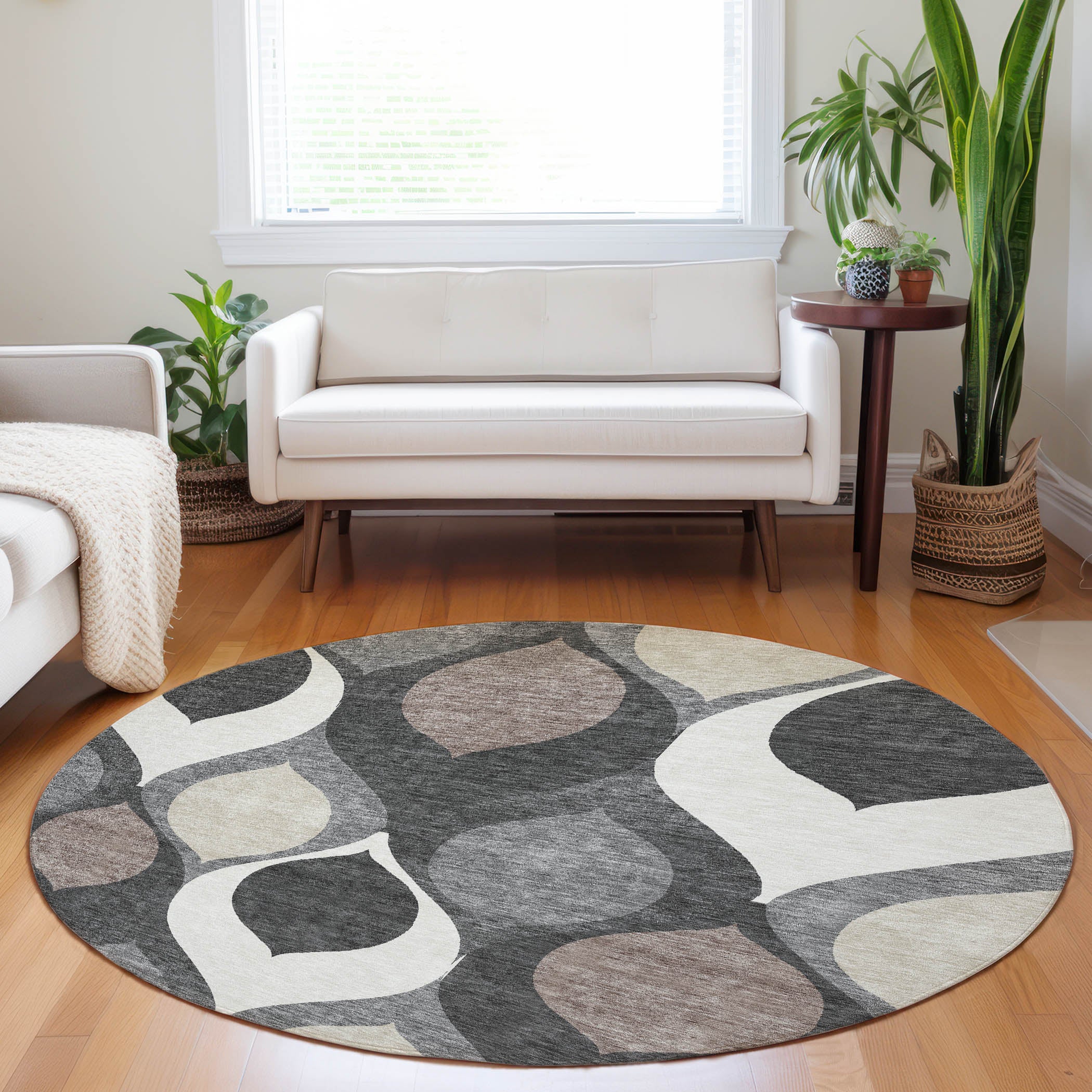 Tbilisi Machine Washable Transitional Gray Rug 8' x 8' #shape_Round