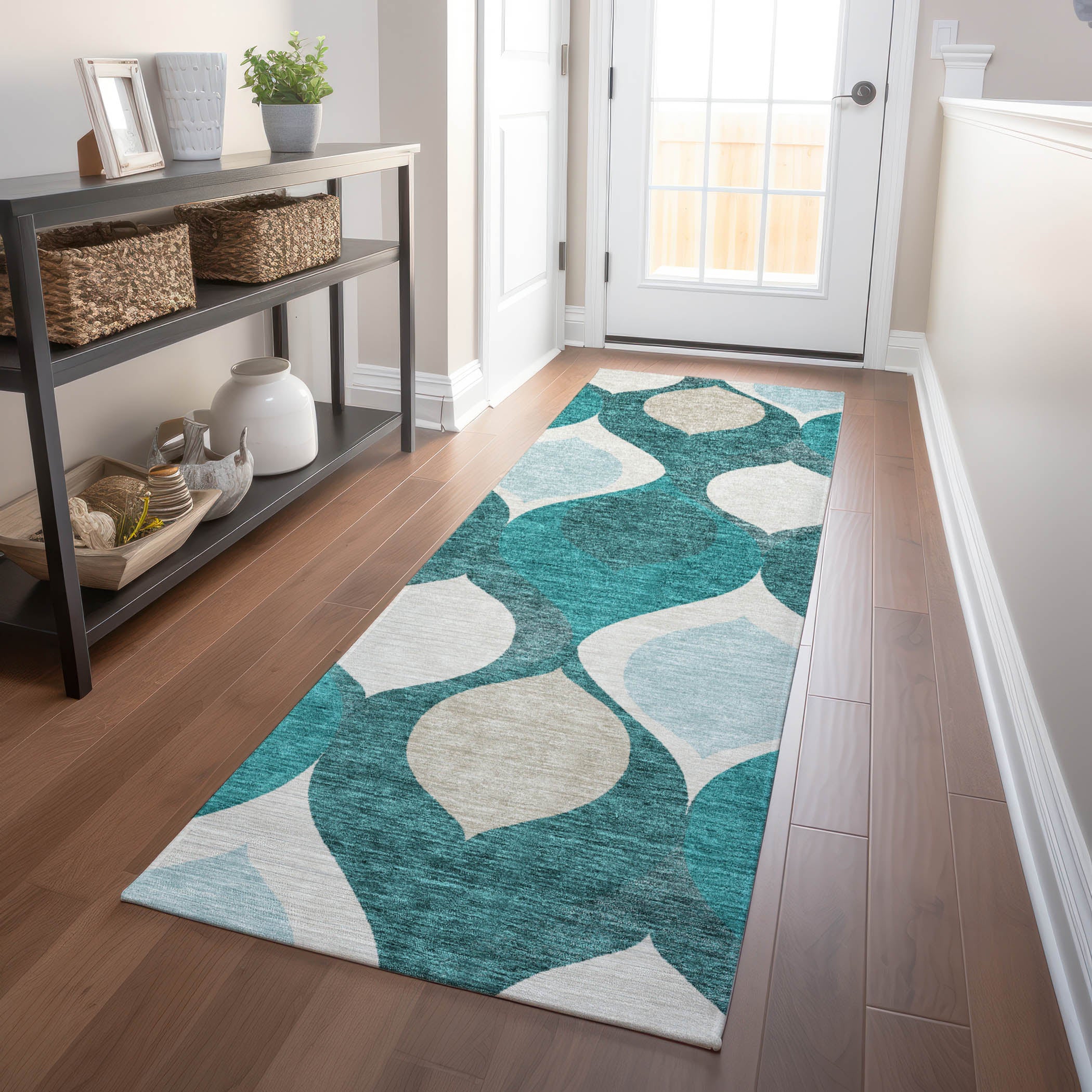 Tbilisi Machine Washable Transitional Teal Rug 2'3" x 7'6" #shape_Runner