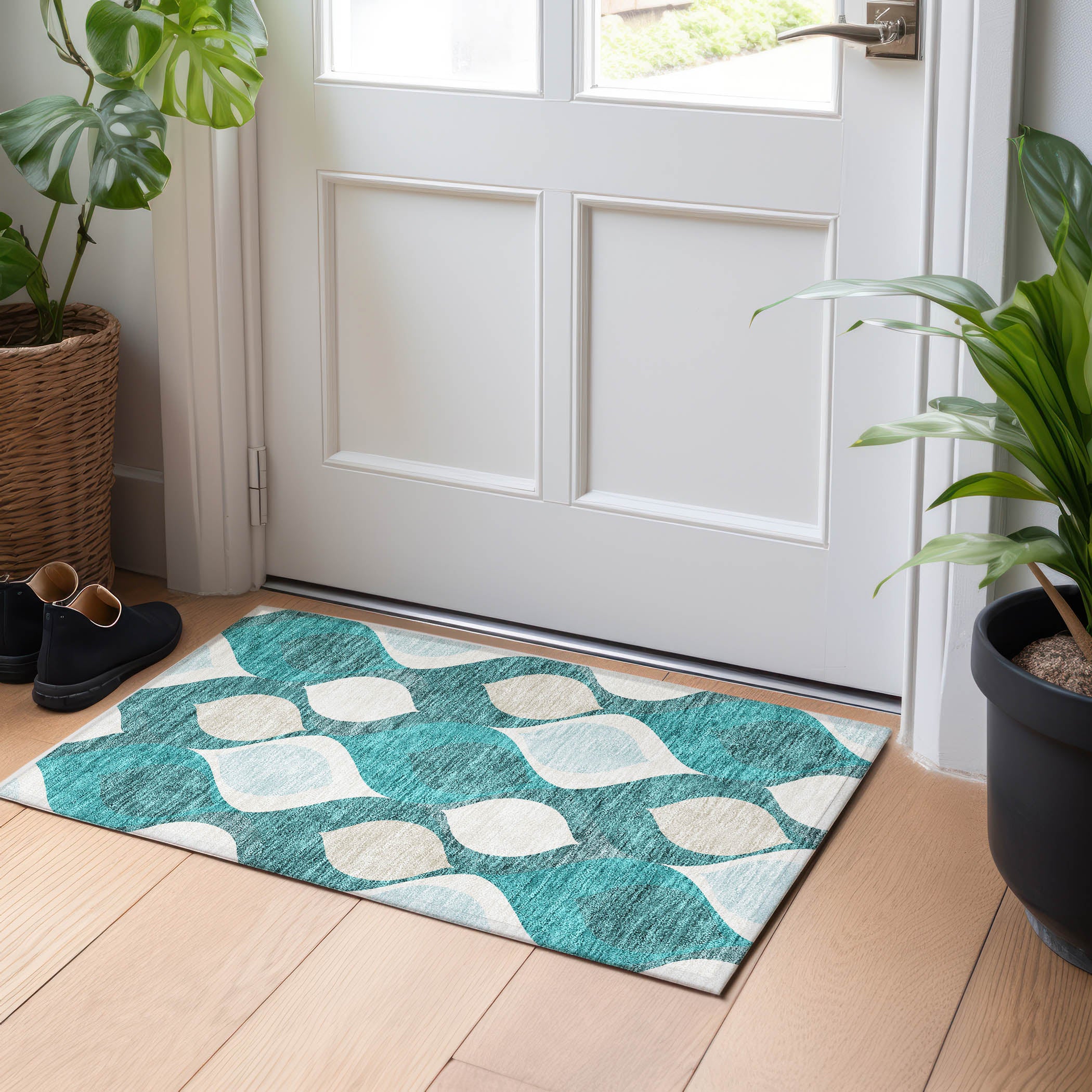 Tbilisi Machine Washable Transitional Teal Rug 1'8" x 2'6" #shape_Rectangle