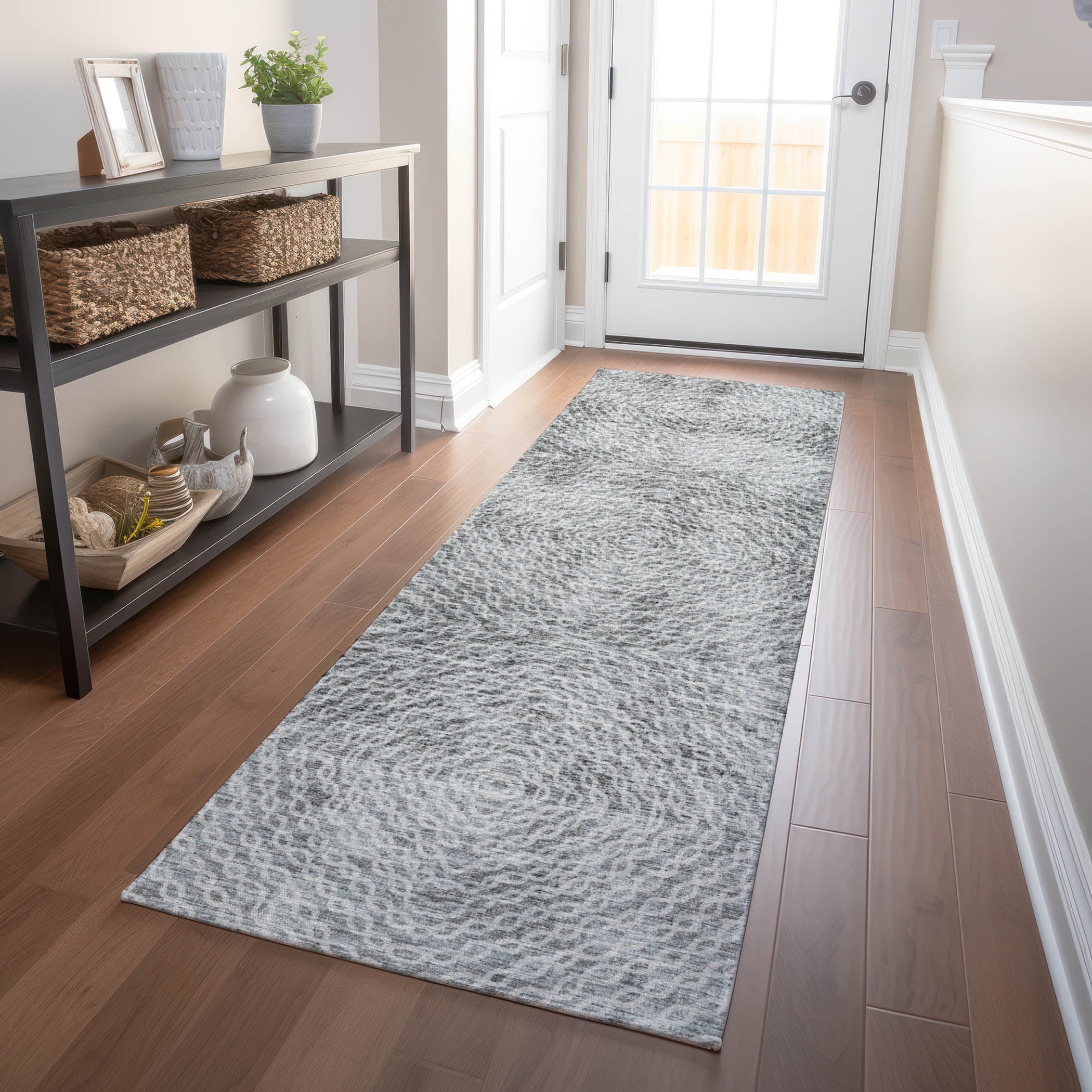 Antigua Machine Washable Transitional Ash Gray Rug 2'3" x 7'6" #shape_Runner
