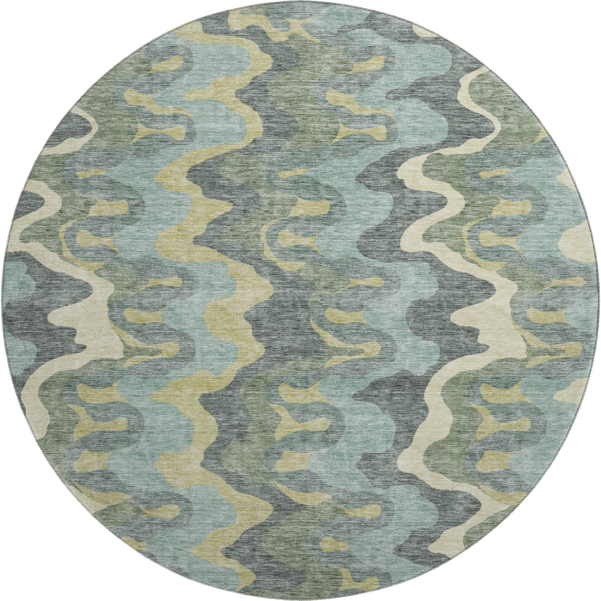 Antigua Machine Washable Transitional Sage Green Rug 8' x 8' #shape_Round