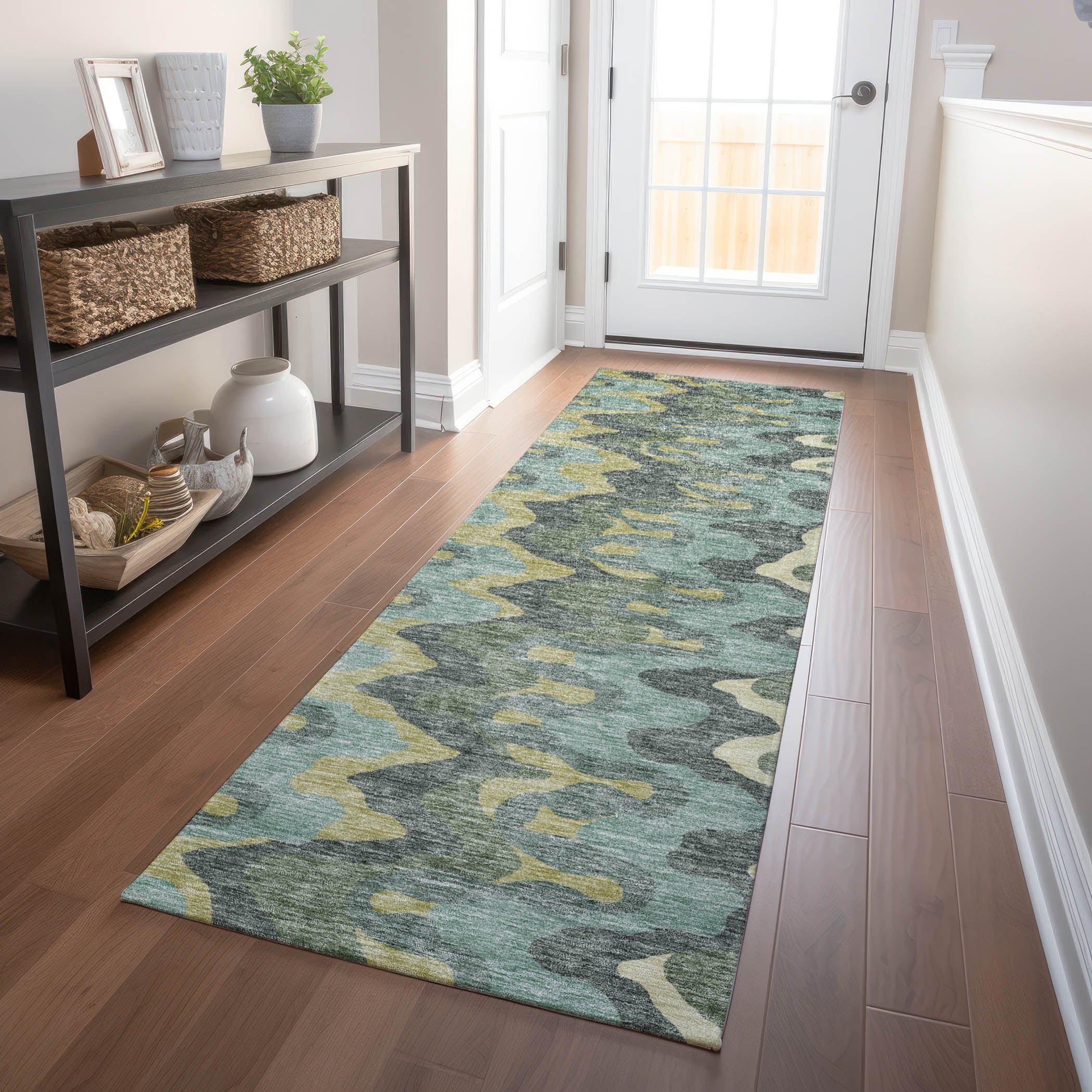 Antigua Machine Washable Transitional Sage Green Rug 2'3" x 7'6" #shape_Runner