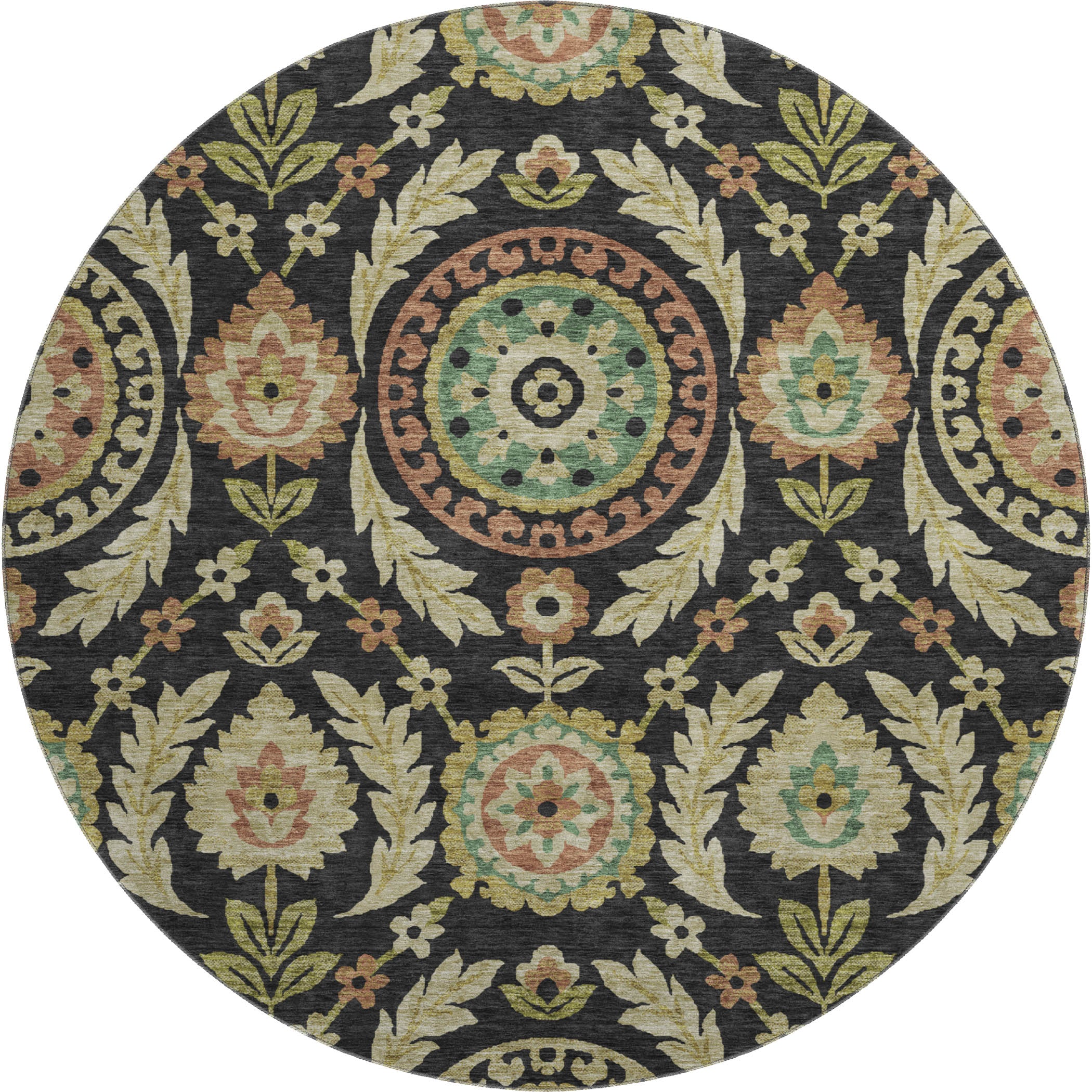 Kyoto Machine Washable Transitional Black Rug 8' x 8' #shape_Round
