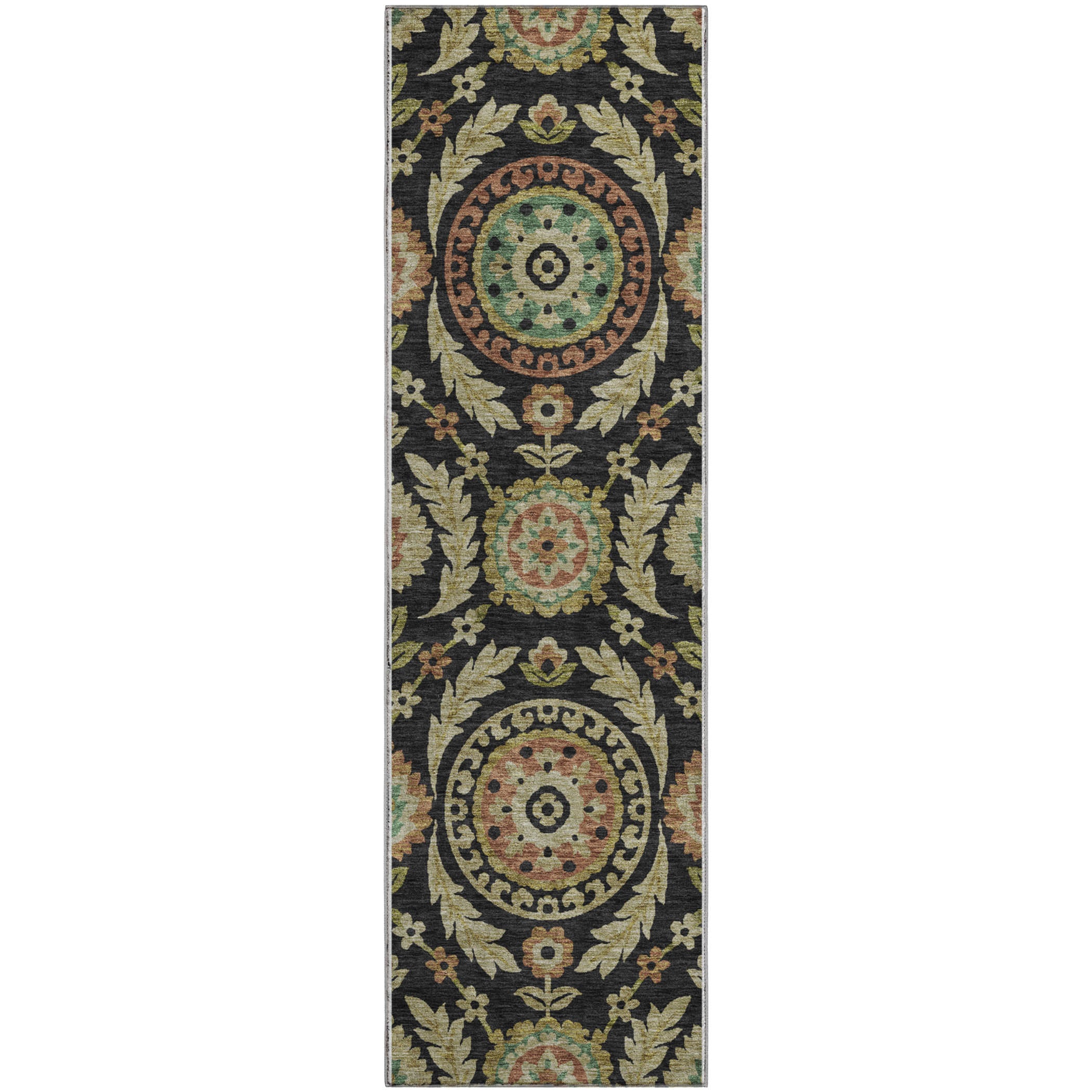 Kyoto Machine Washable Transitional Black Rug 2'3" x 7'6" #shape_Runner