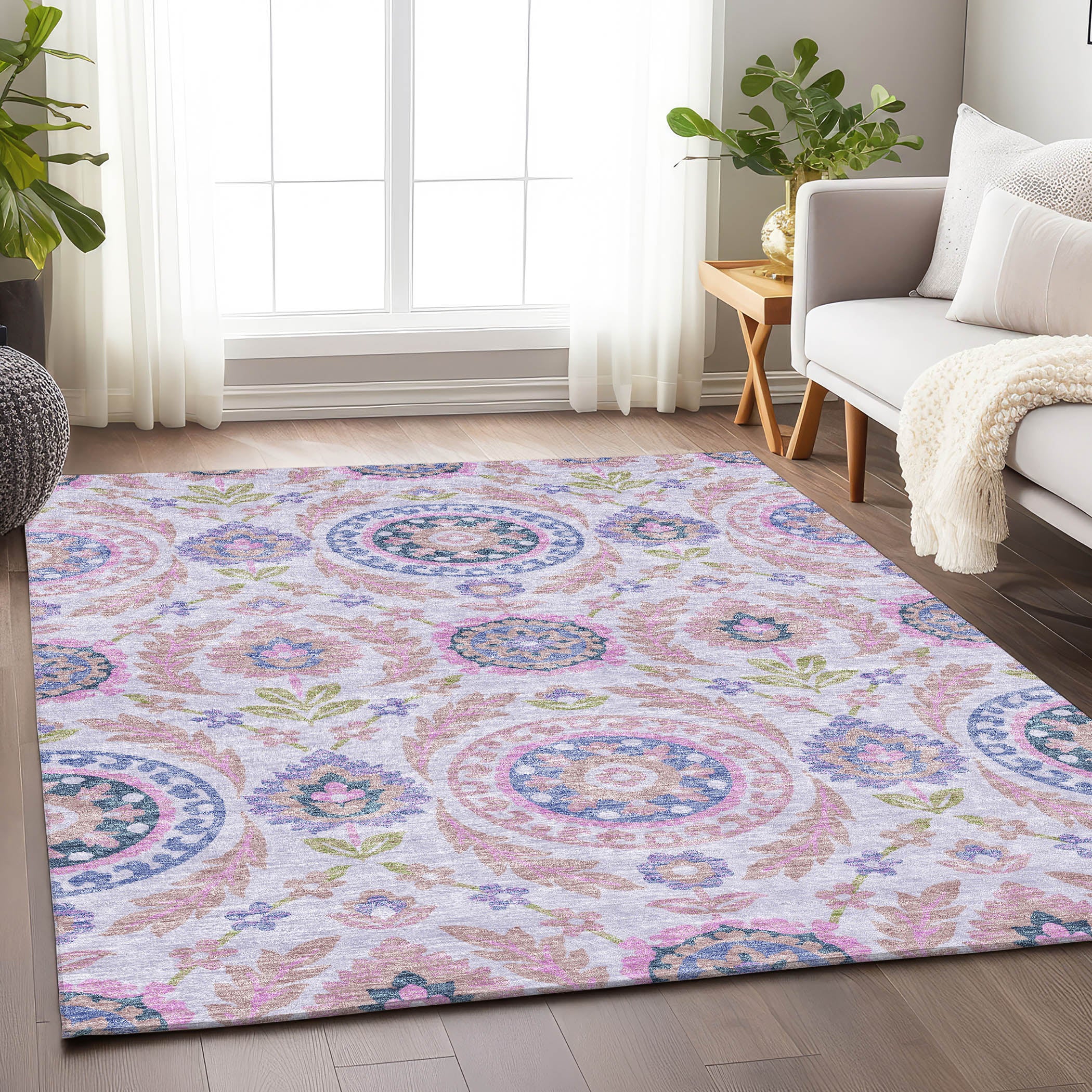 Kyoto Machine Washable Transitional Blush Pink Rug 2'6" x 3'10" #shape_Rectangle