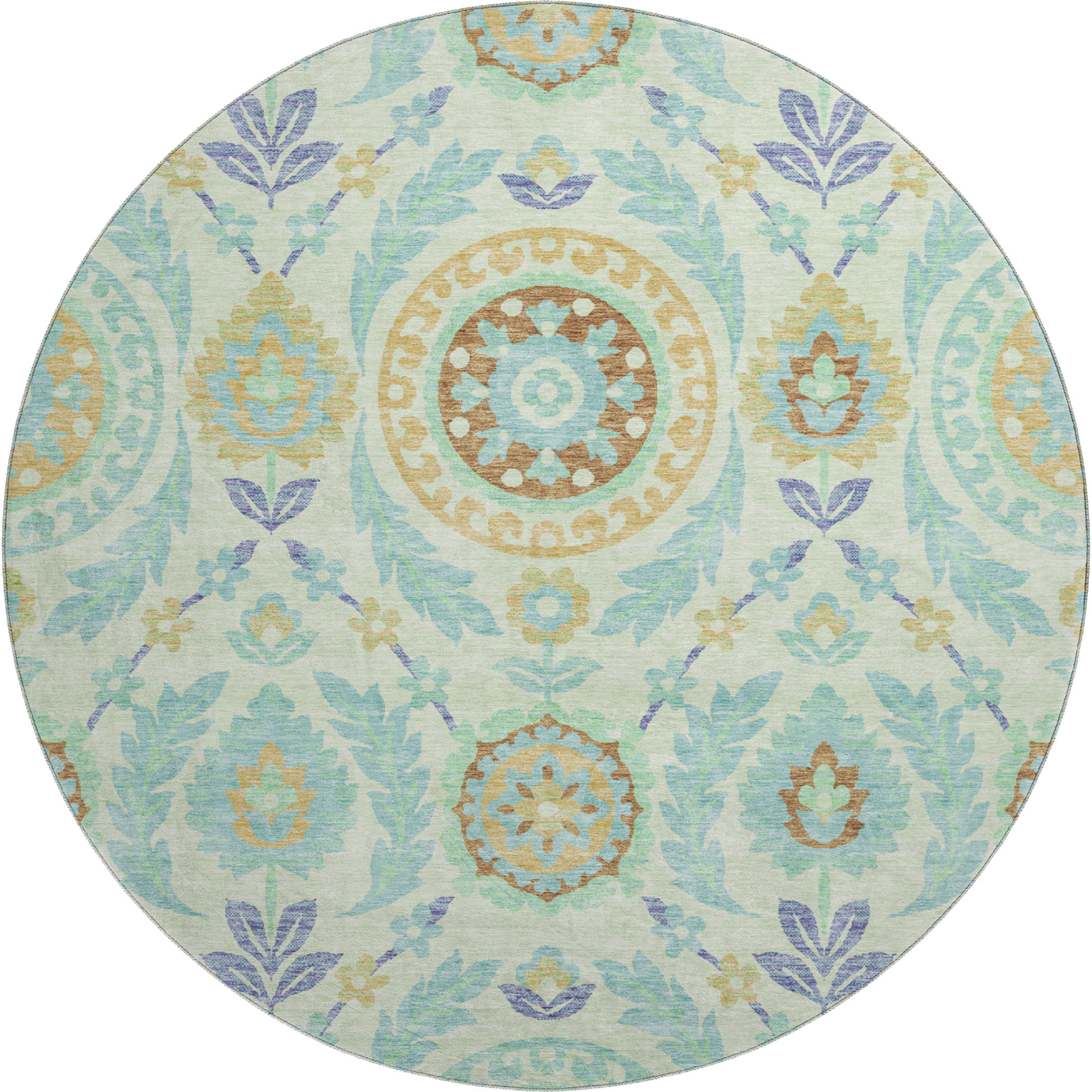 Kyoto Machine Washable Transitional Mint Green Rug 8' x 8' #shape_Round